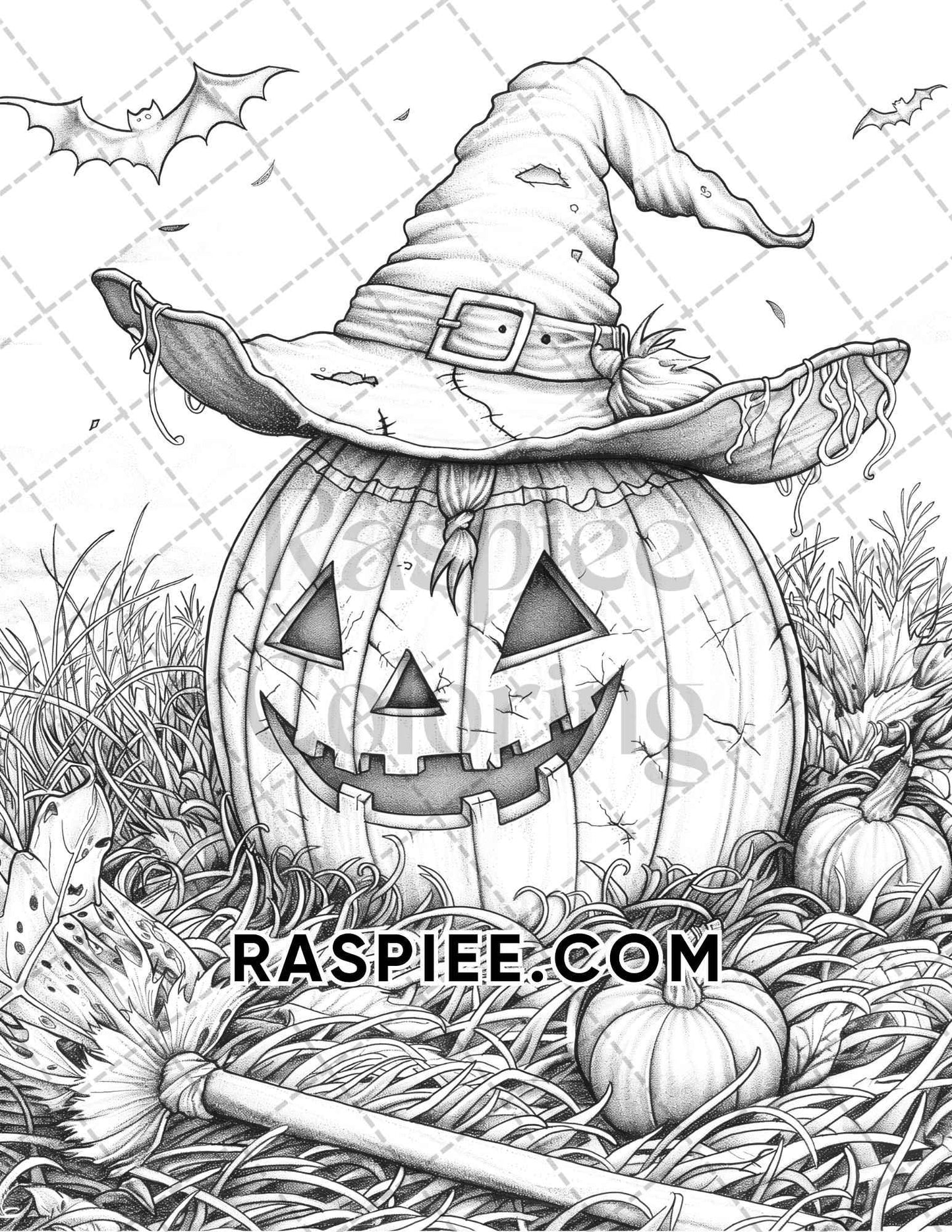 Spooky Pumpkin Halloween Adult Coloring Pages Printable PDF Instant Download