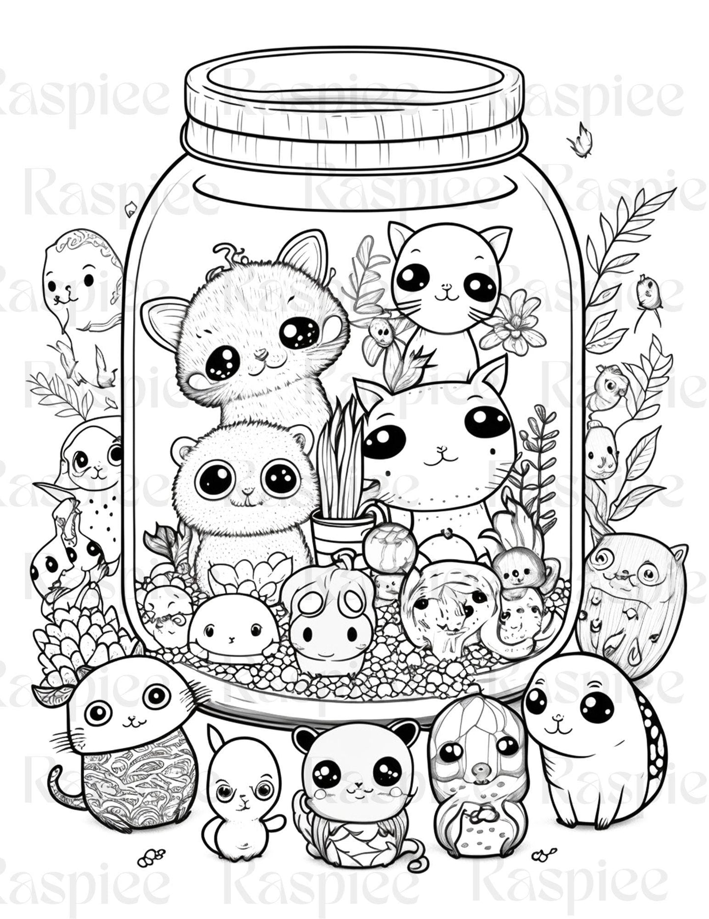 100 Animal in Jar Coloring Pages, Printable Coloring Pages for Kids and Adults, Printable PDF File Instant Download
