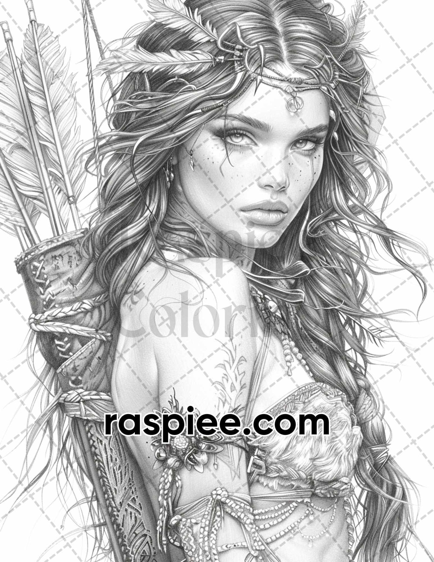60 Beautiful Warriors Grayscale Adult Coloring Pages, Printable PDF Instant Download