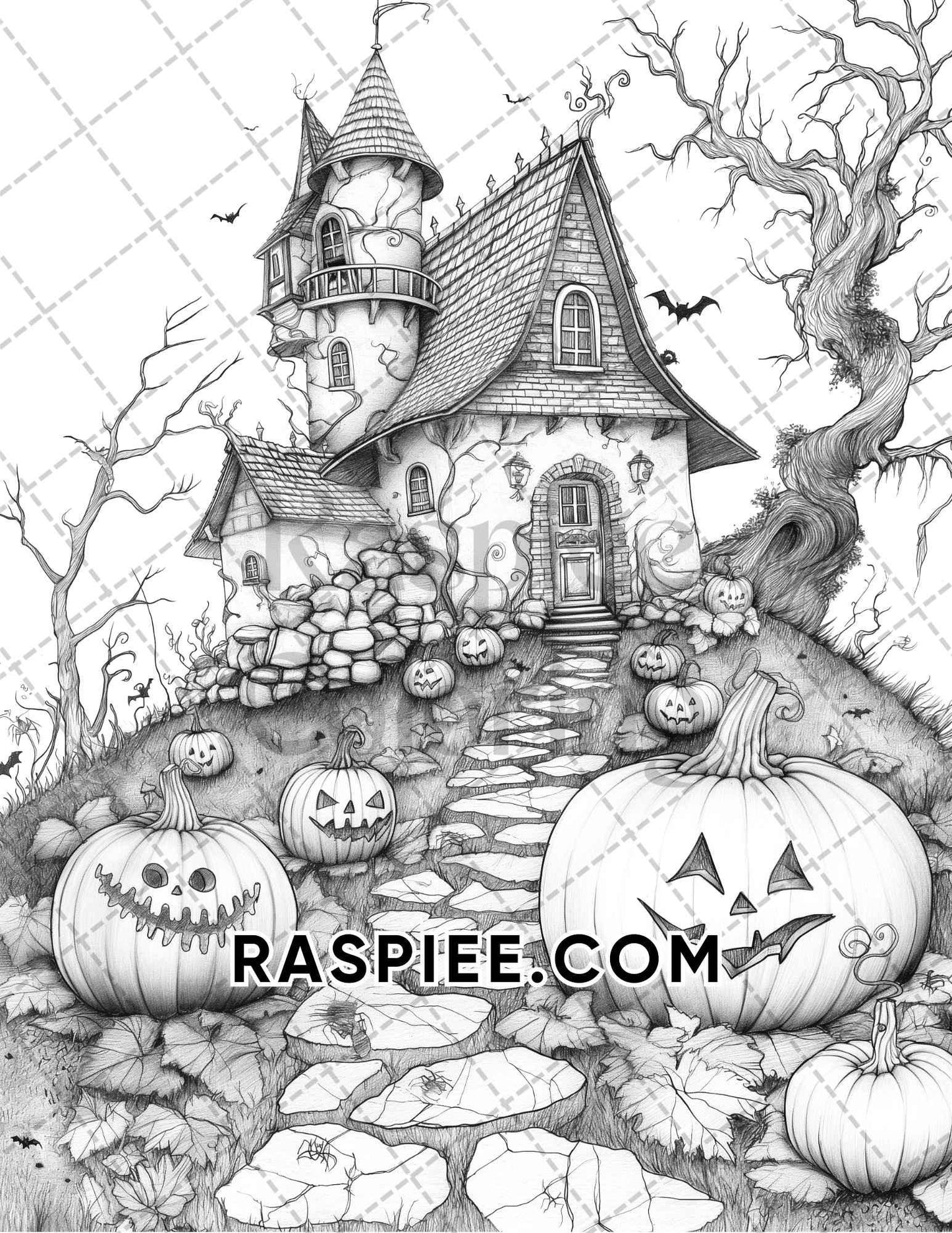 Spooky Pumpkin Halloween Adult Coloring Pages Printable PDF Instant Download