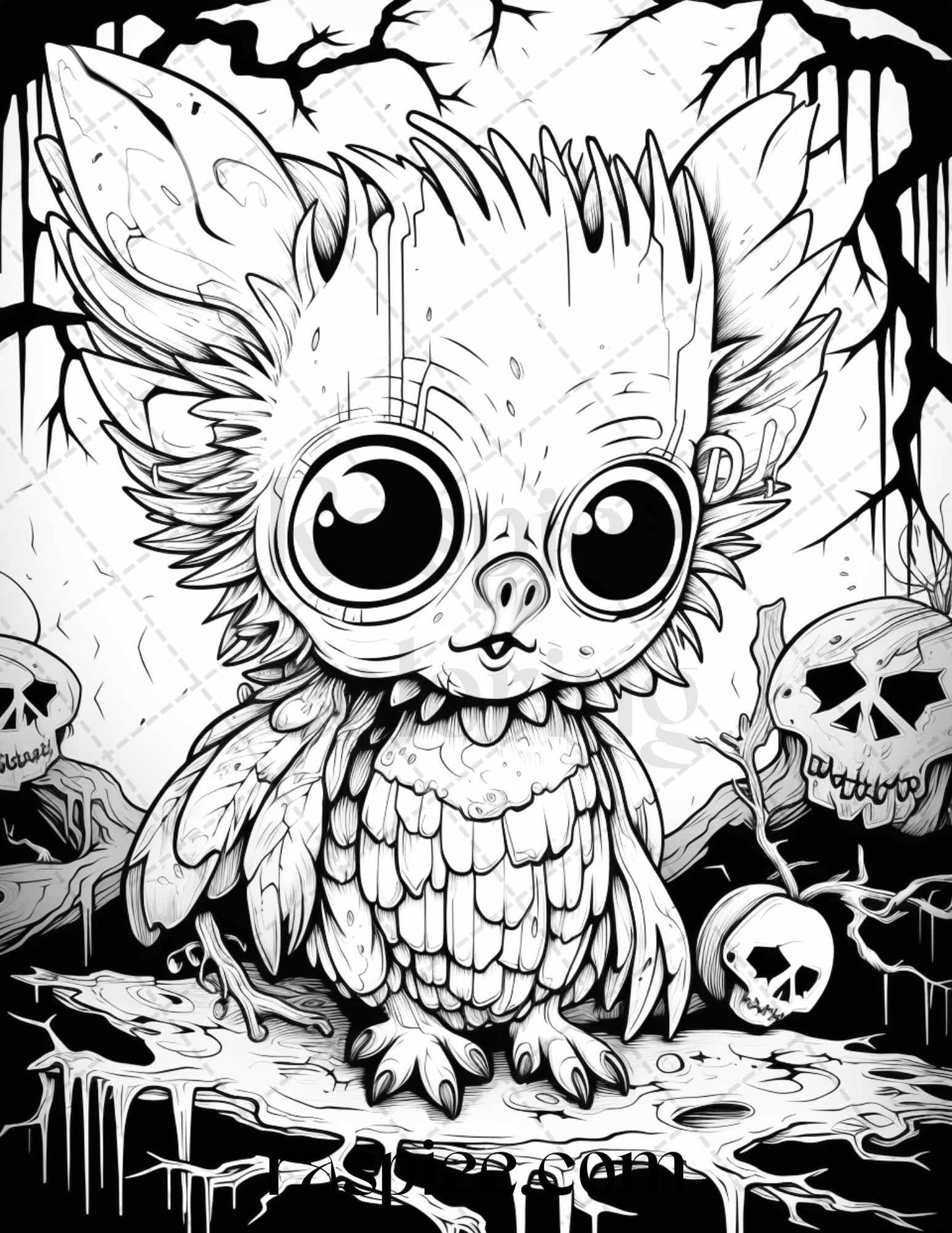 50 Halloween Scary Animals Grayscale Coloring Pages Printable for Adults, PDF File Instant Download