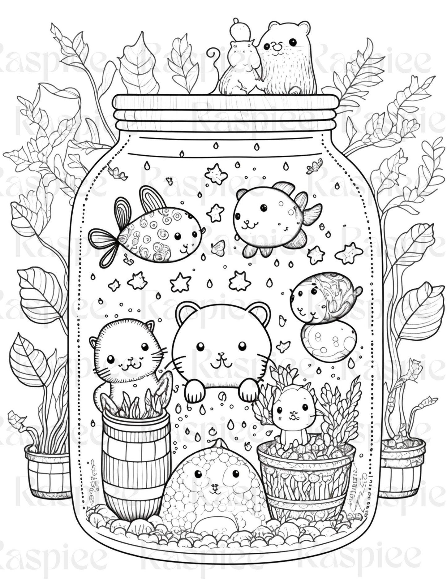 100 Animal in Jar Coloring Pages, Printable Coloring Pages for Kids and Adults, Printable PDF File Instant Download