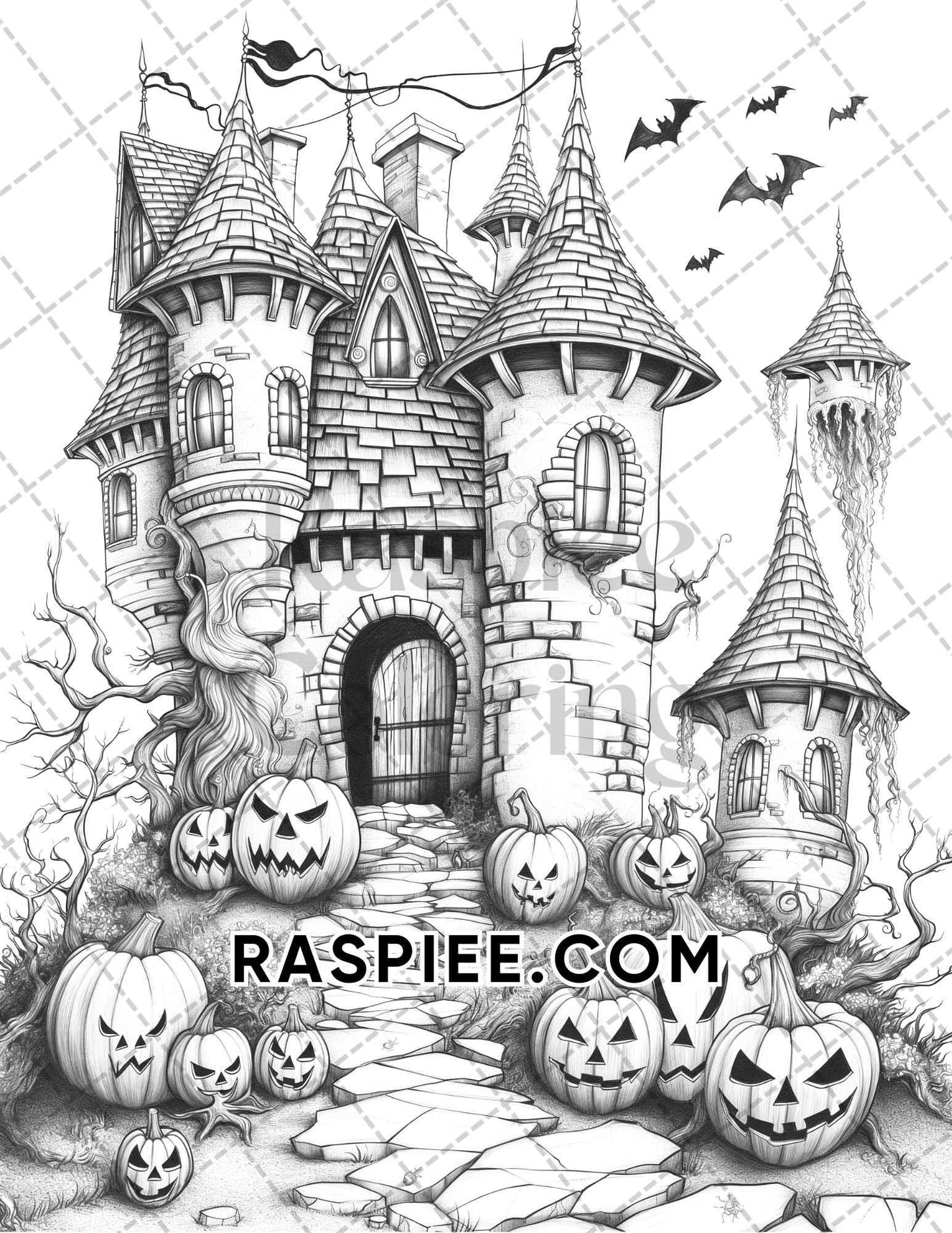 Spooky Pumpkin Halloween Adult Coloring Pages Printable PDF Instant Download