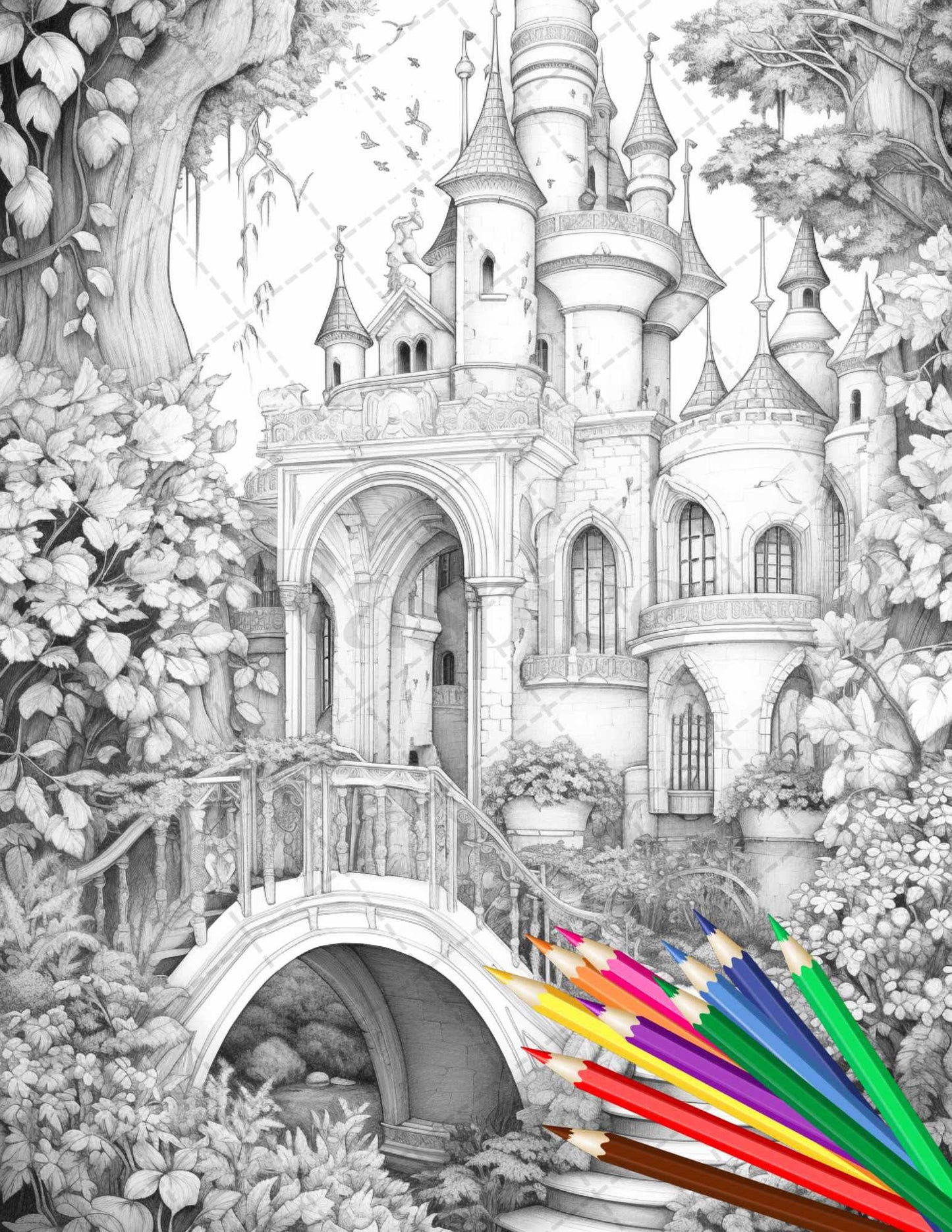 Secret Garden Coloring Pages Printable for Adults, Grayscale Coloring Page, PDF File Instant Download