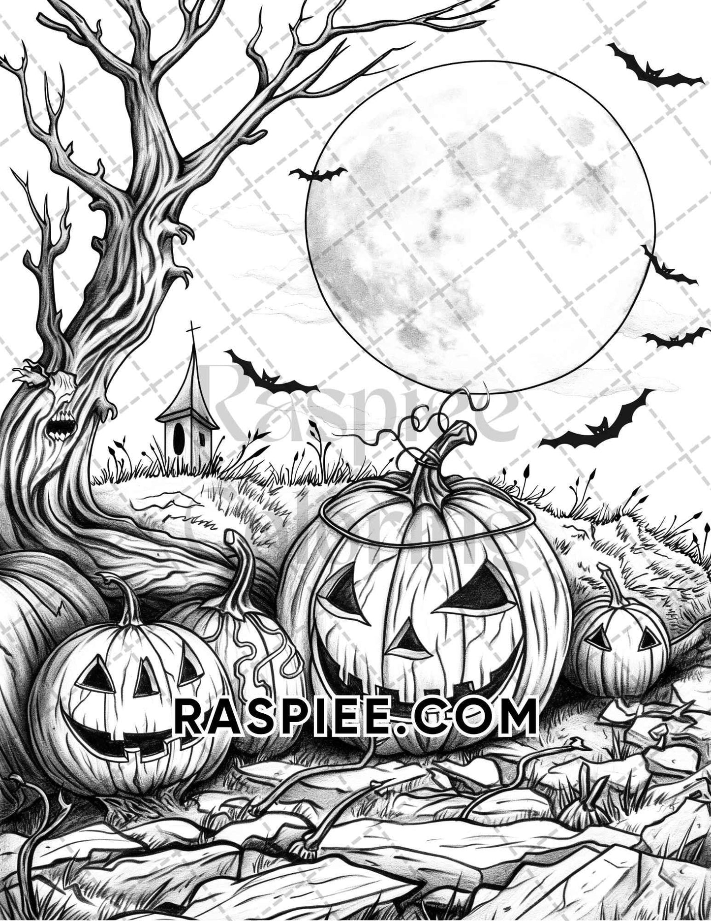 Spooky Pumpkin Halloween Adult Coloring Pages Printable PDF Instant Download