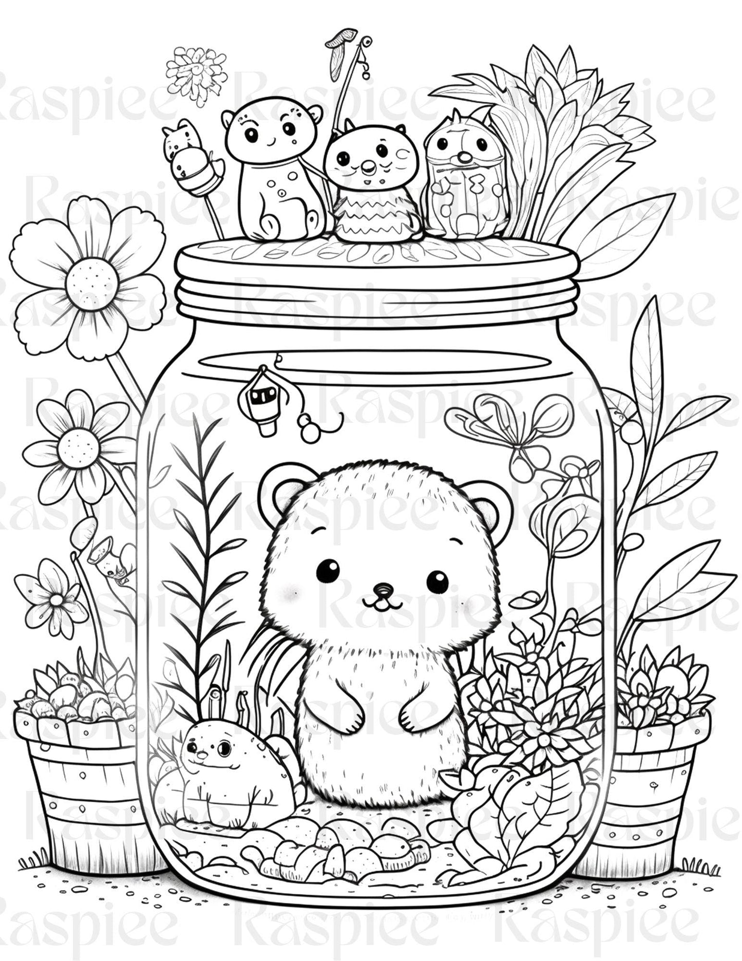 100 Animal in Jar Coloring Pages, Printable Coloring Pages for Kids and Adults, Printable PDF File Instant Download