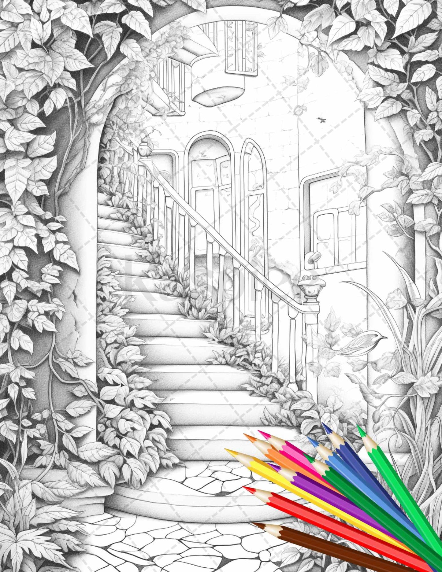 Secret Garden Coloring Pages Printable for Adults, Grayscale Coloring Page, PDF File Instant Download
