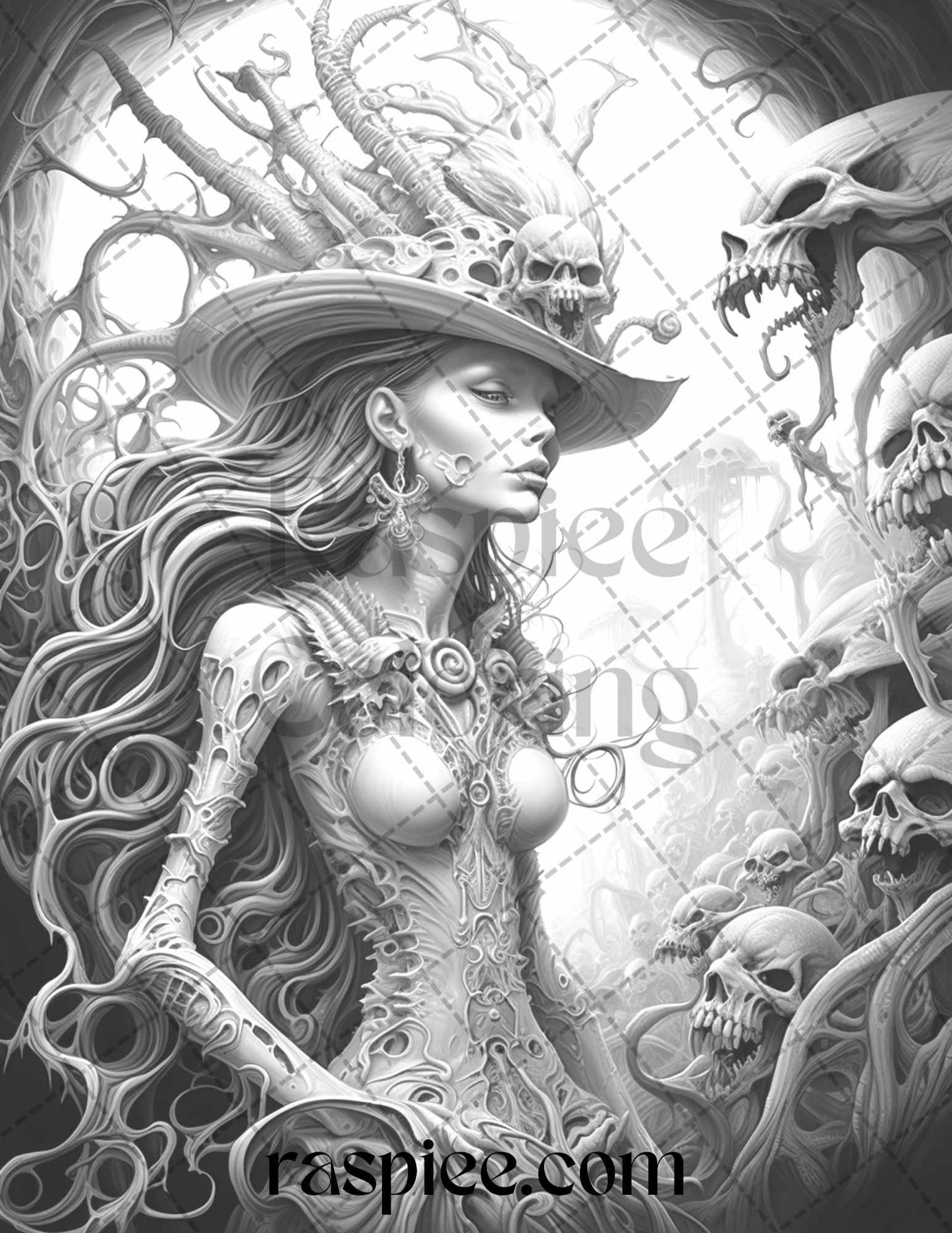 60 Halloween Nightmare Grayscale Coloring Pages Printable for Adults, PDF File Instant Download