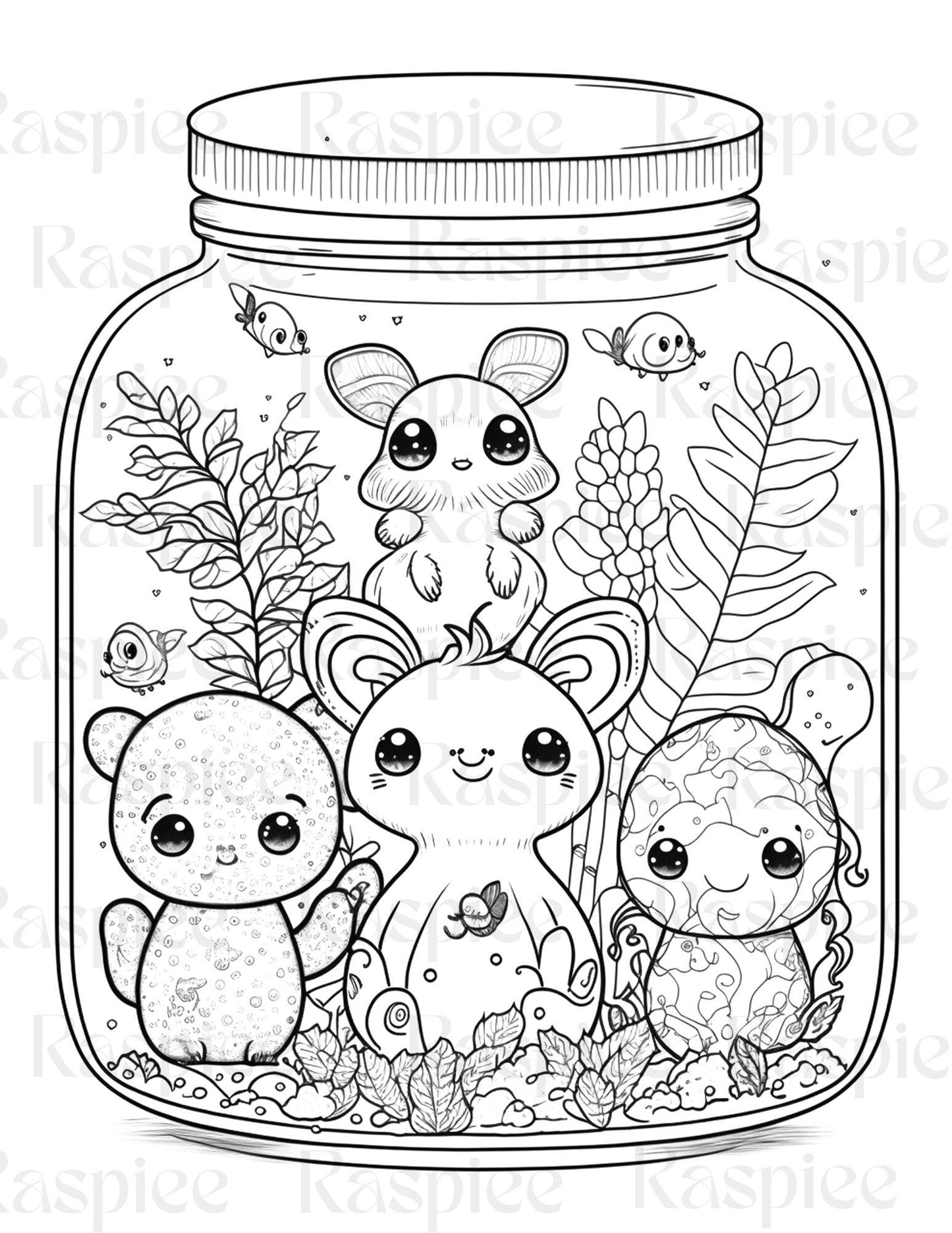 100 Animal in Jar Coloring Pages, Printable Coloring Pages for Kids and Adults, Printable PDF File Instant Download