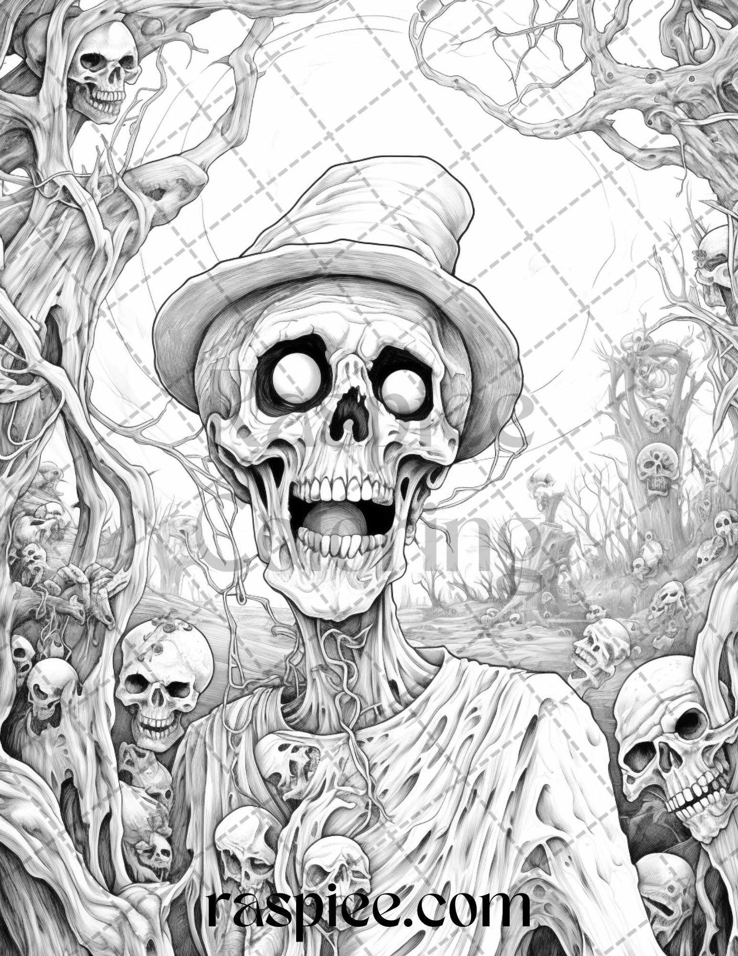 60 Halloween Nightmare Grayscale Coloring Pages Printable for Adults, PDF File Instant Download