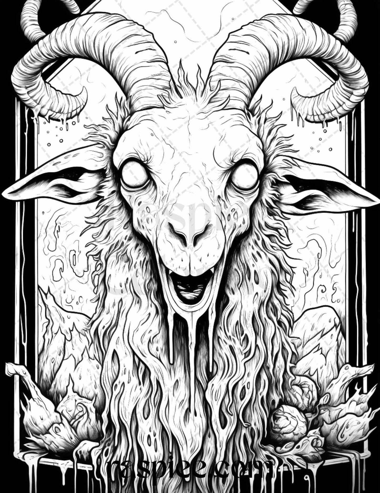 50 Halloween Scary Animals Grayscale Coloring Pages Printable for Adults, PDF File Instant Download