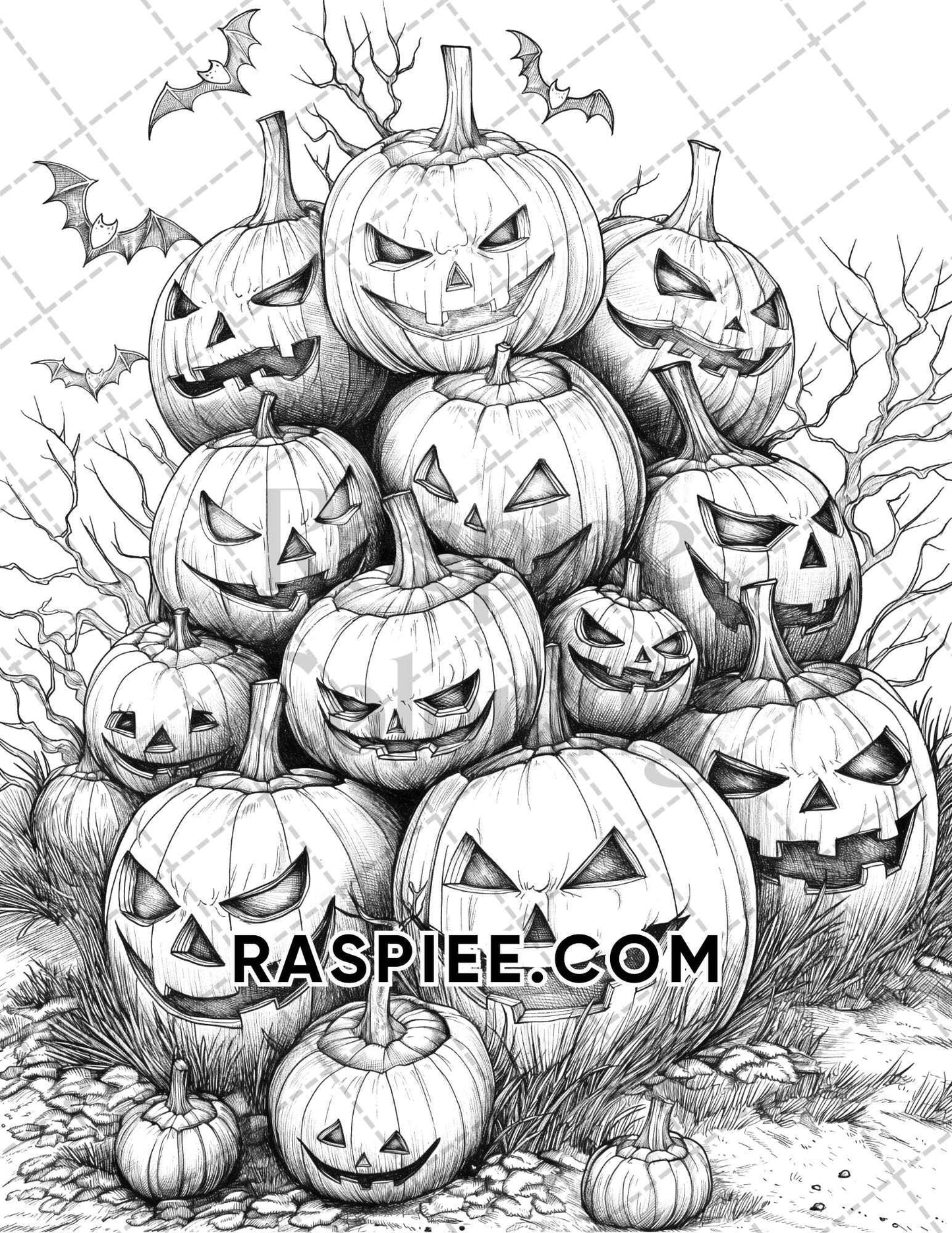 Spooky Pumpkin Halloween Adult Coloring Pages Printable PDF Instant Download