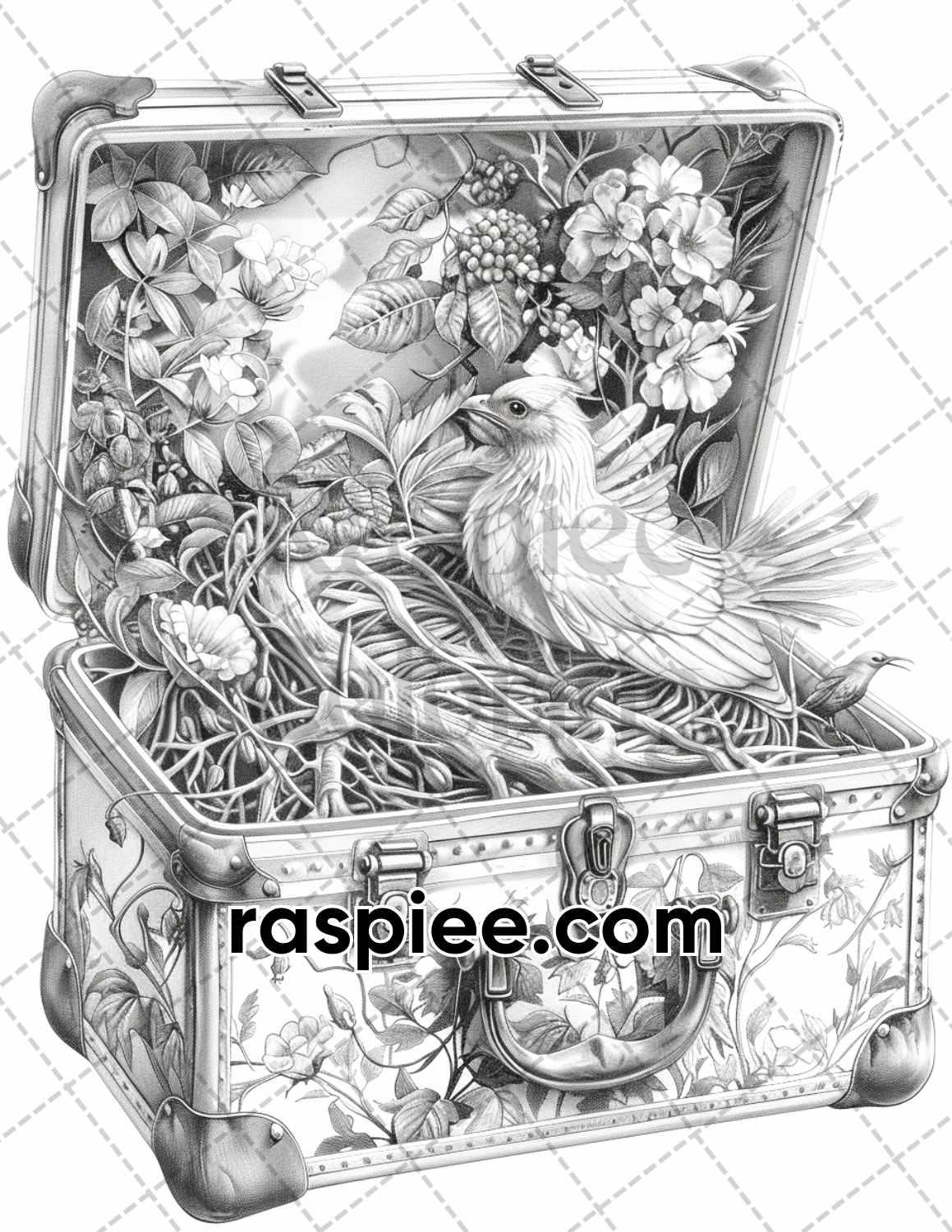 67 Worlds in a Suitcase Grayscale Adult Coloring Pages, Printable PDF Instant Download