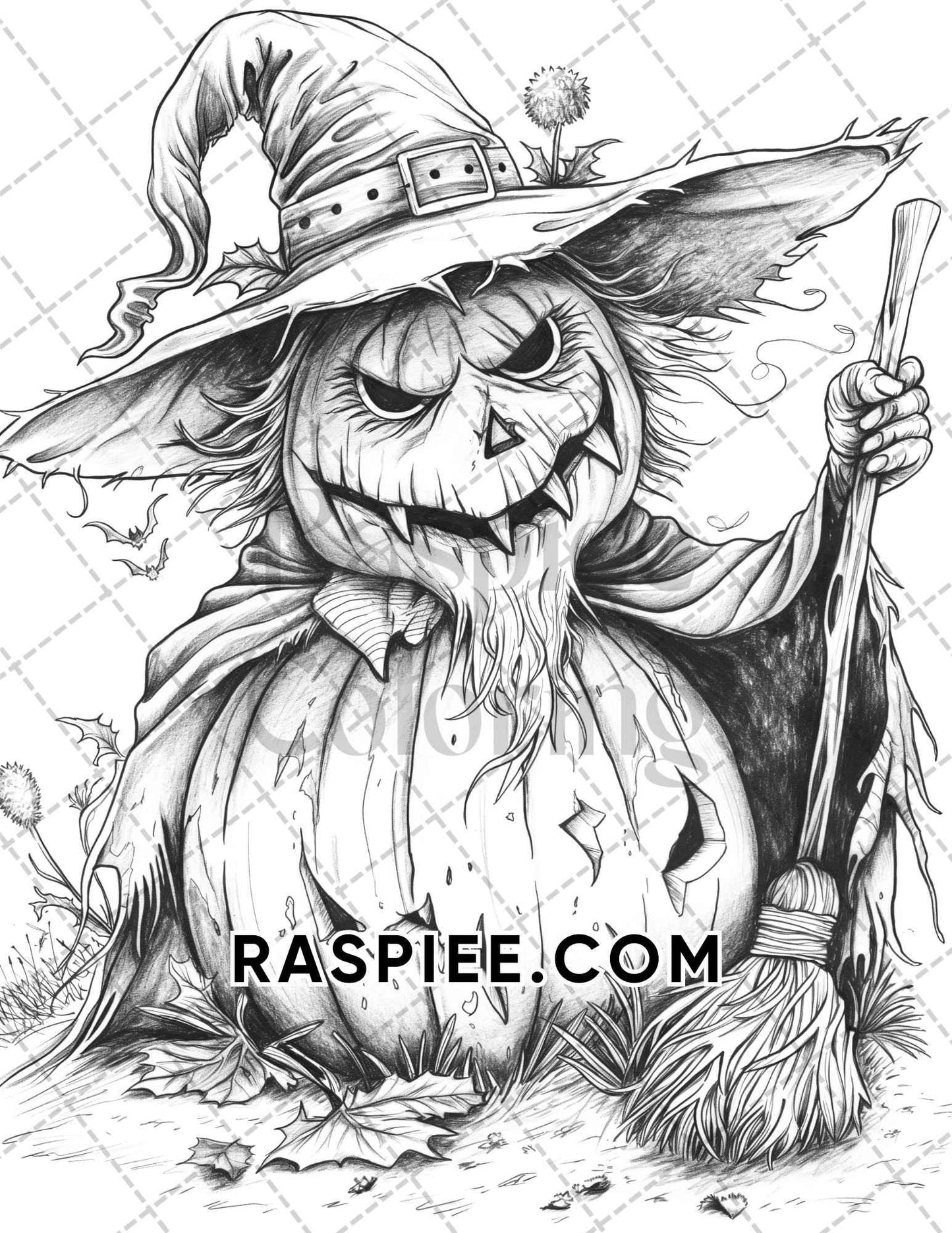 Spooky Pumpkin Halloween Adult Coloring Pages Printable PDF Instant Download