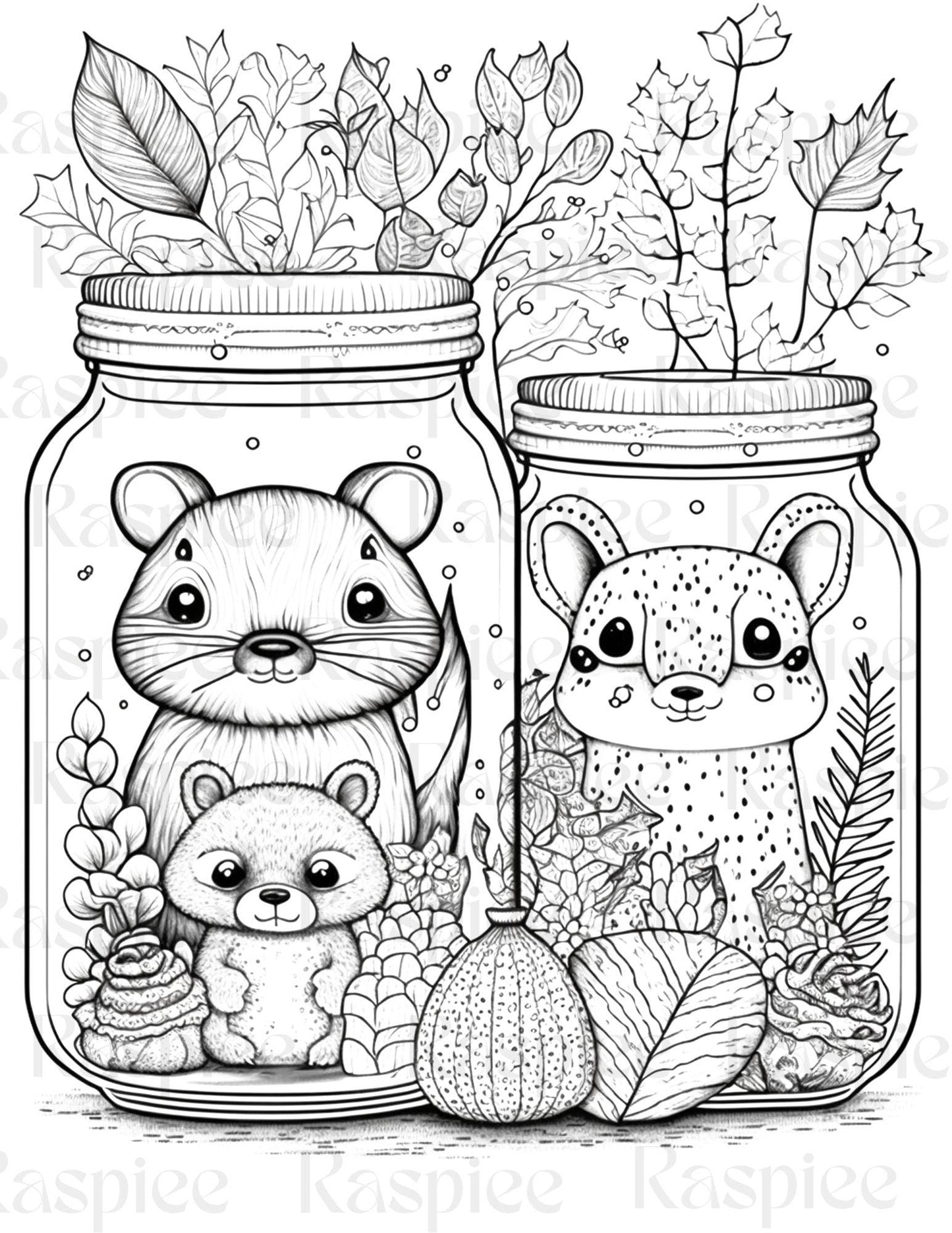 100 Animal in Jar Coloring Pages, Printable Coloring Pages for Kids and Adults, Printable PDF File Instant Download