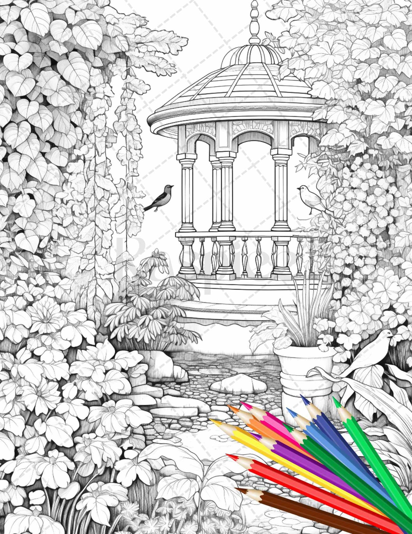 Secret Garden Coloring Pages Printable for Adults, Grayscale Coloring Page, PDF File Instant Download
