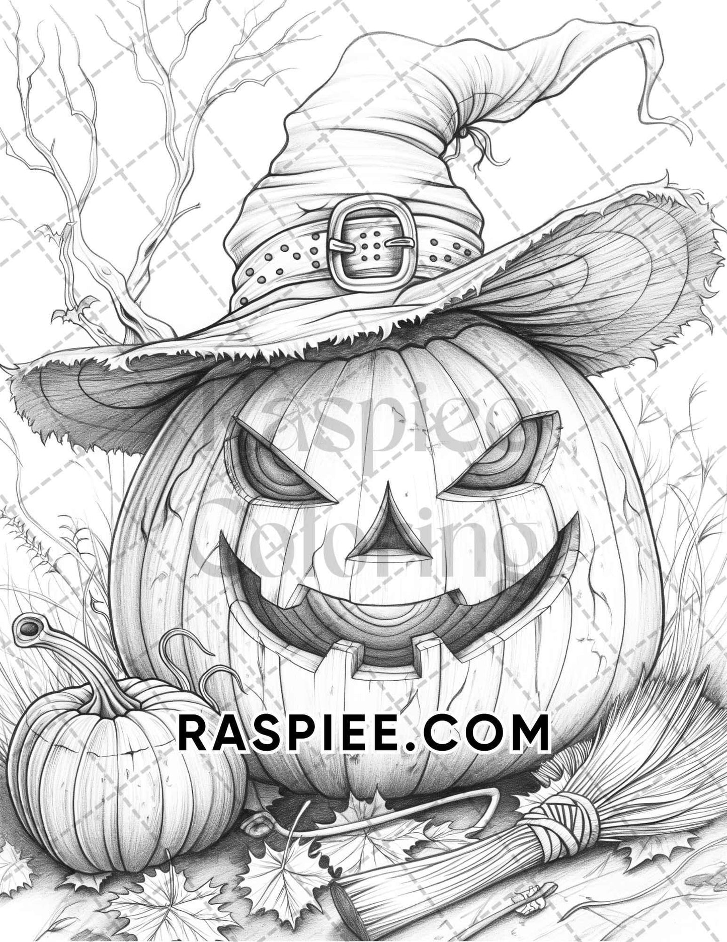 Spooky Pumpkin Halloween Adult Coloring Pages Printable PDF Instant Download