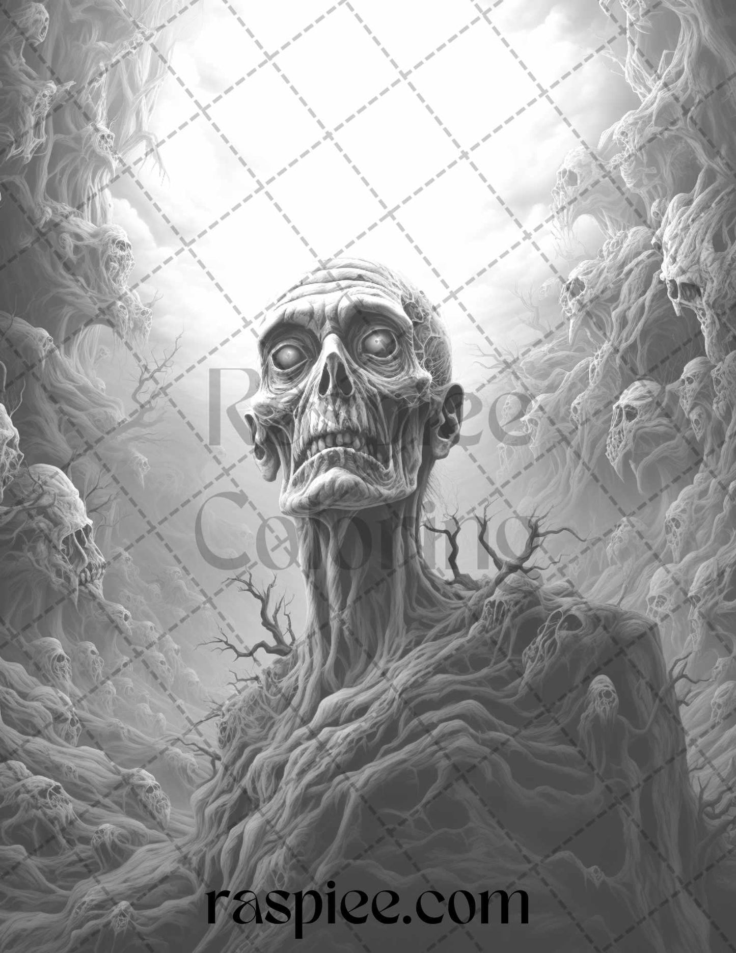 60 Halloween Nightmare Grayscale Coloring Pages Printable for Adults, PDF File Instant Download