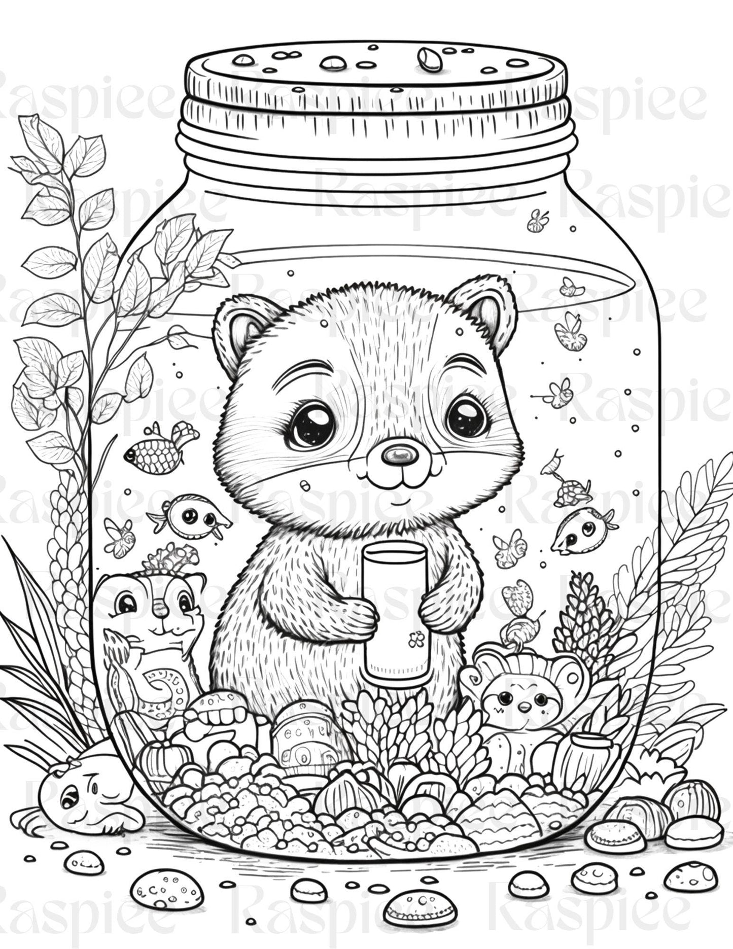 100 Animal in Jar Coloring Pages, Printable Coloring Pages for Kids and Adults, Printable PDF File Instant Download