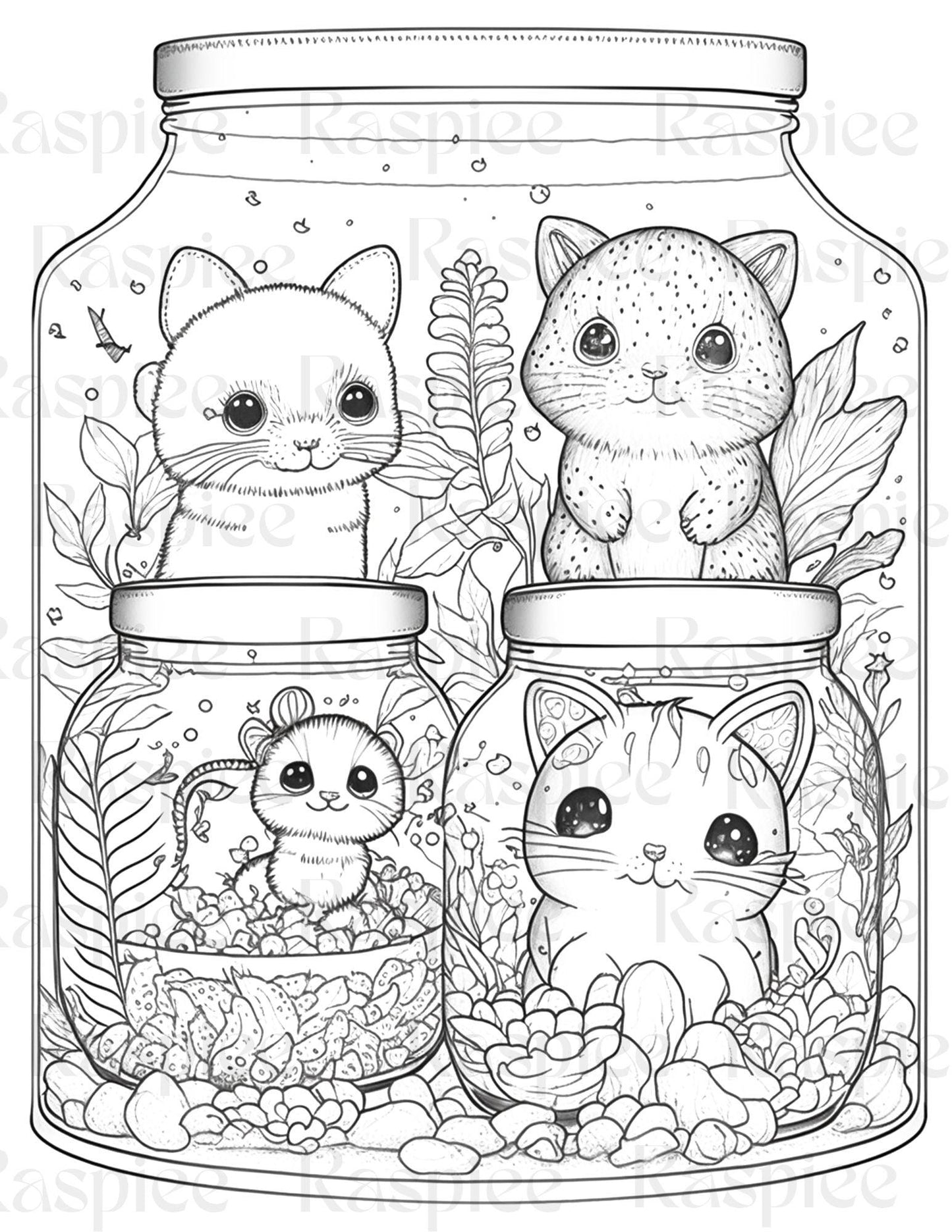 100 Animal in Jar Coloring Pages, Printable Coloring Pages for Kids and Adults, Printable PDF File Instant Download