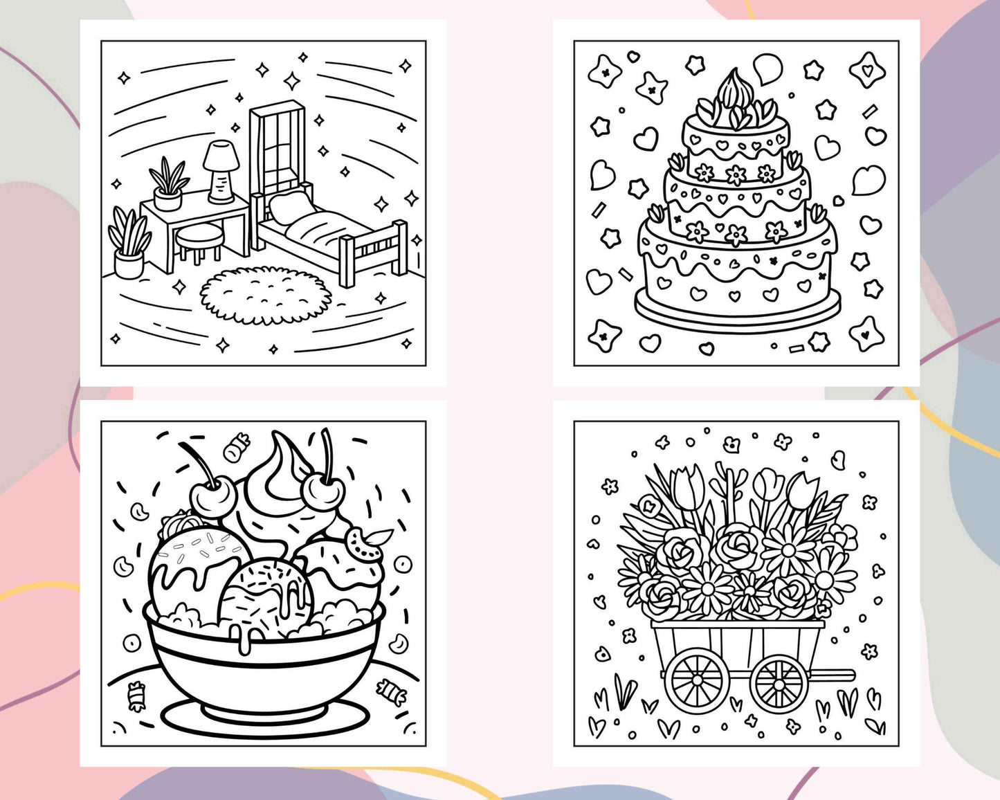 90 Bold and Easy Stress Relief Coloring Pages Printable PDF Instant Download