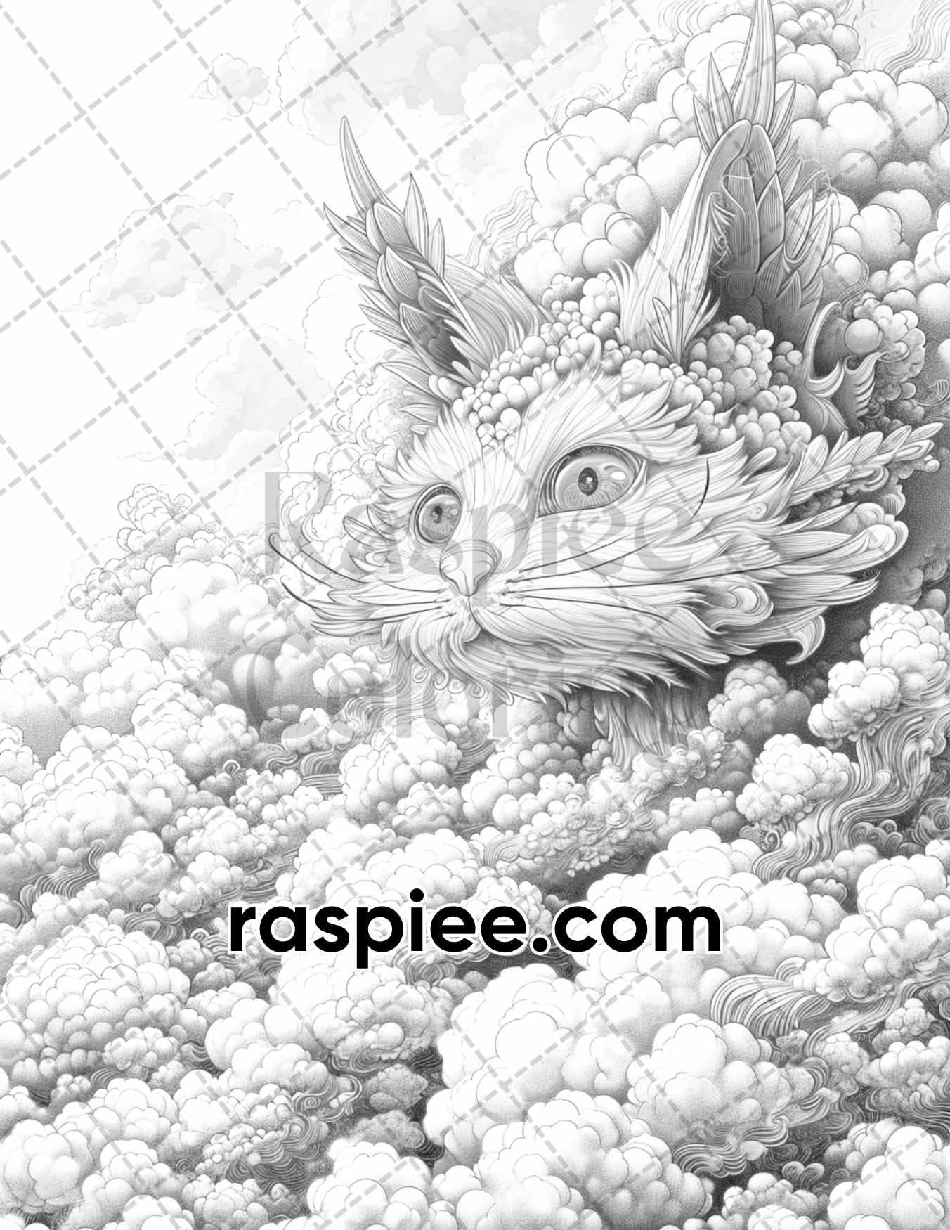 80 Fantasy Animal Cloud Grayscale Adult Coloring Pages, Printable PDF Instant Download