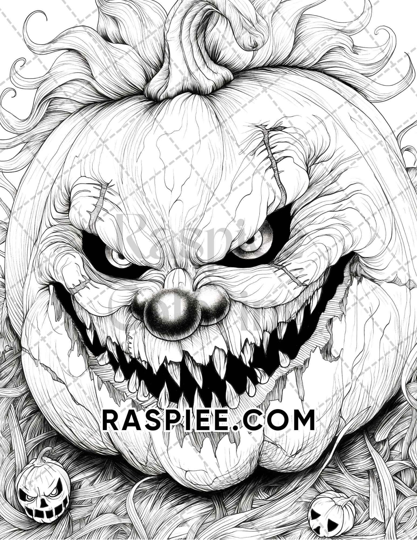 Spooky Pumpkin Halloween Adult Coloring Pages Printable PDF Instant Download