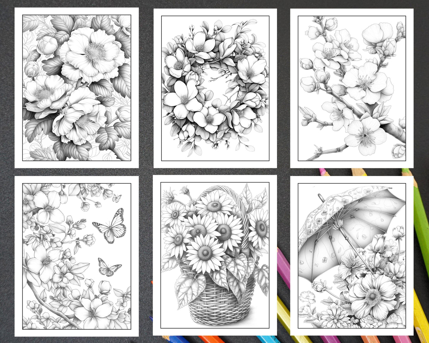 101 Tranquil Blooms Adult Coloring Pages Printable PDF Instant Download