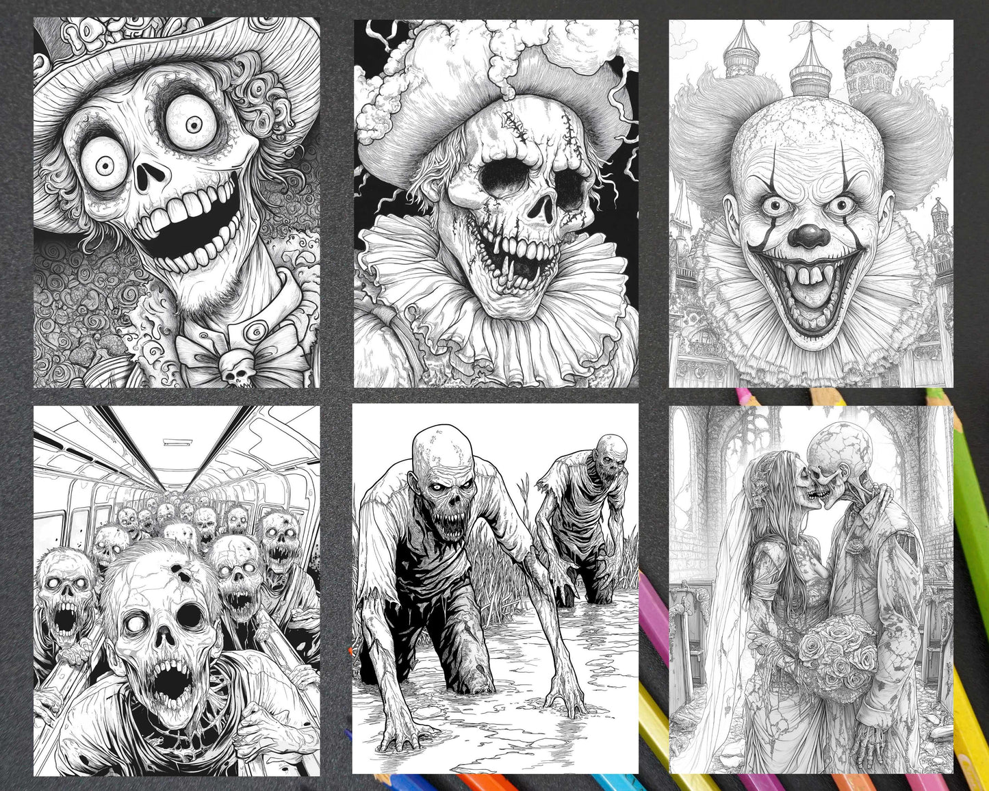 Scary Zombies Halloween Adult Coloring Pages Printable PDF Instant Download