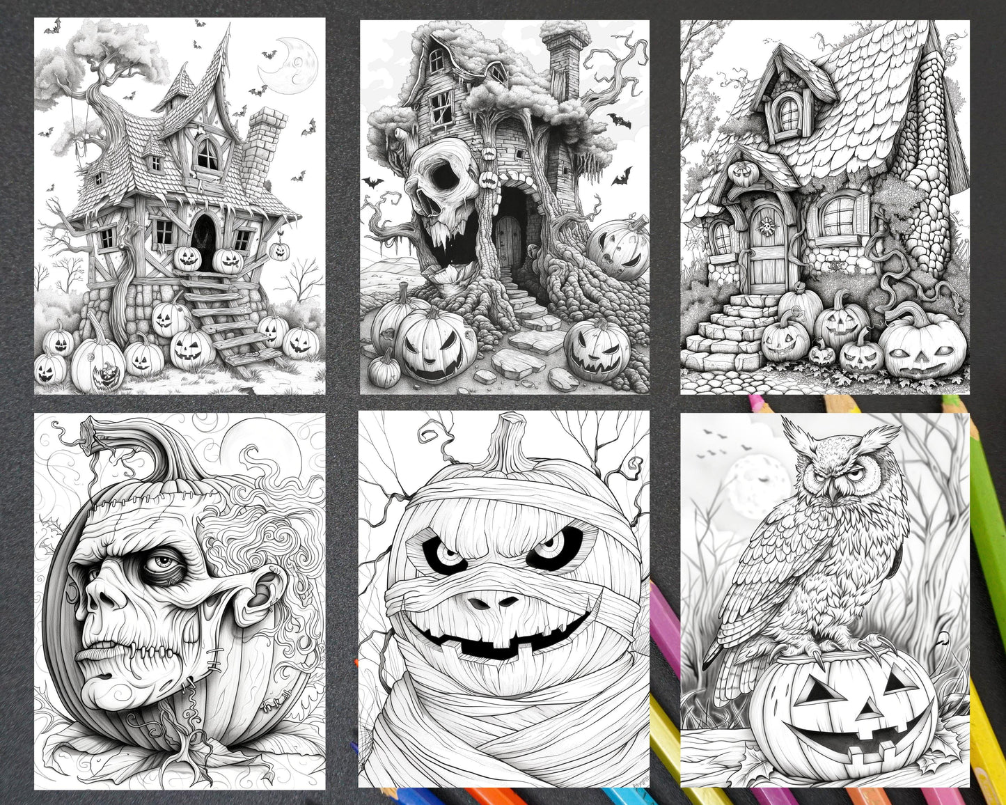 Spooky Pumpkin Halloween Adult Coloring Pages Printable PDF Instant Download