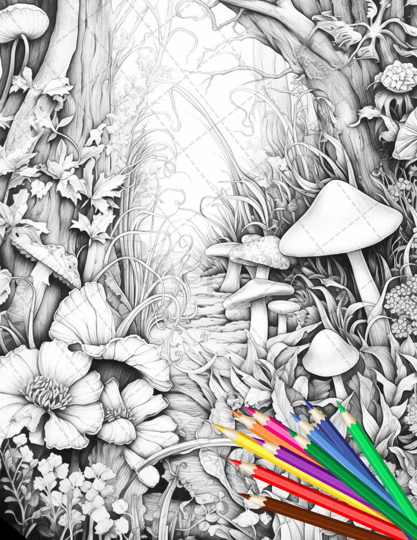 Secret Garden Coloring Pages Printable for Adults, Grayscale Coloring Page, PDF File Instant Download