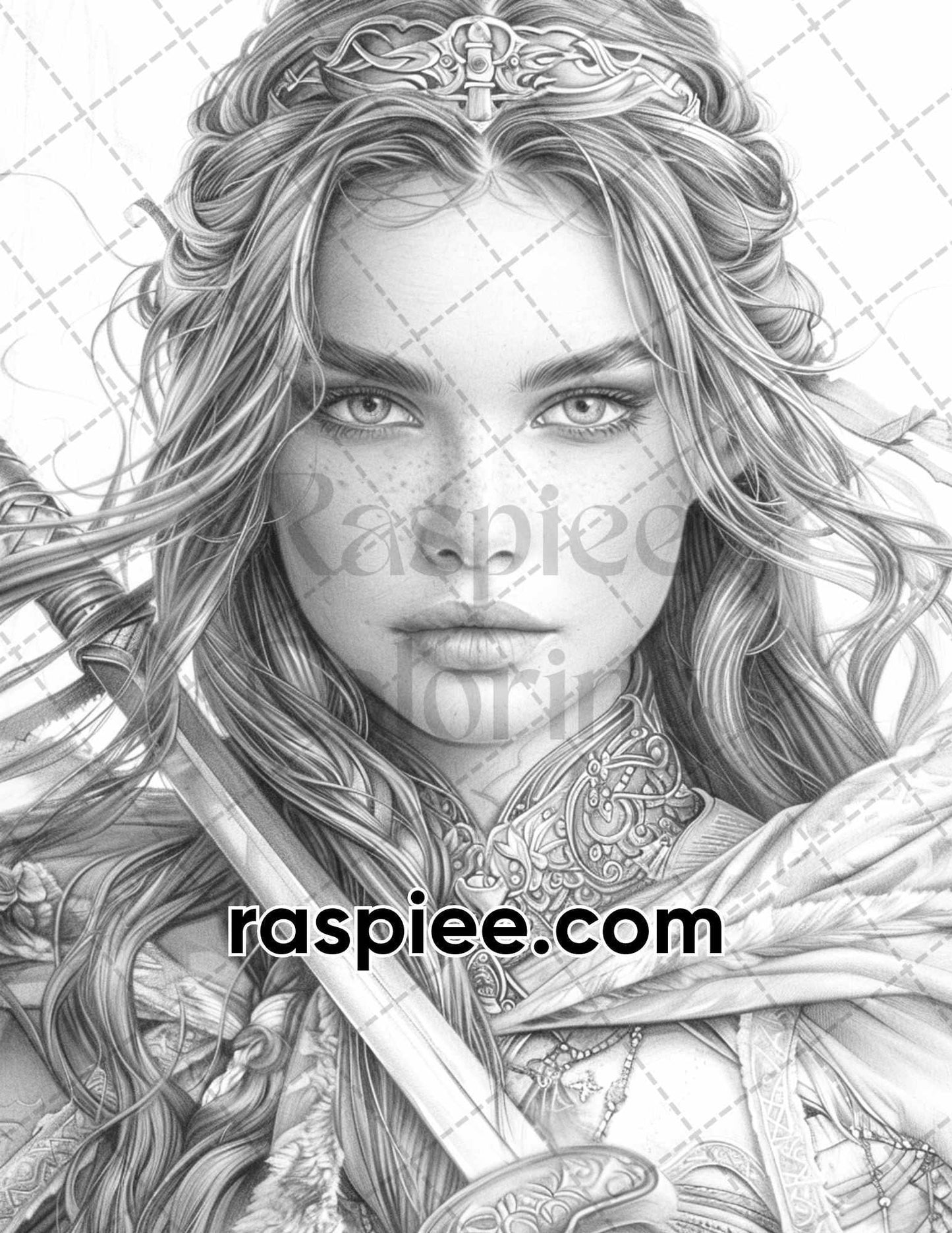 60 Beautiful Warriors Grayscale Adult Coloring Pages, Printable PDF Instant Download