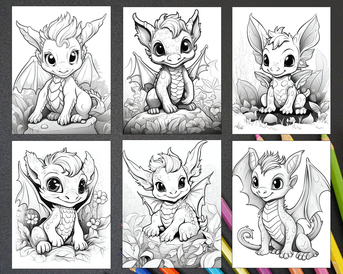200 Woodland Baby Dragons Coloring Pages for Kids, Printable PDF Instant Download