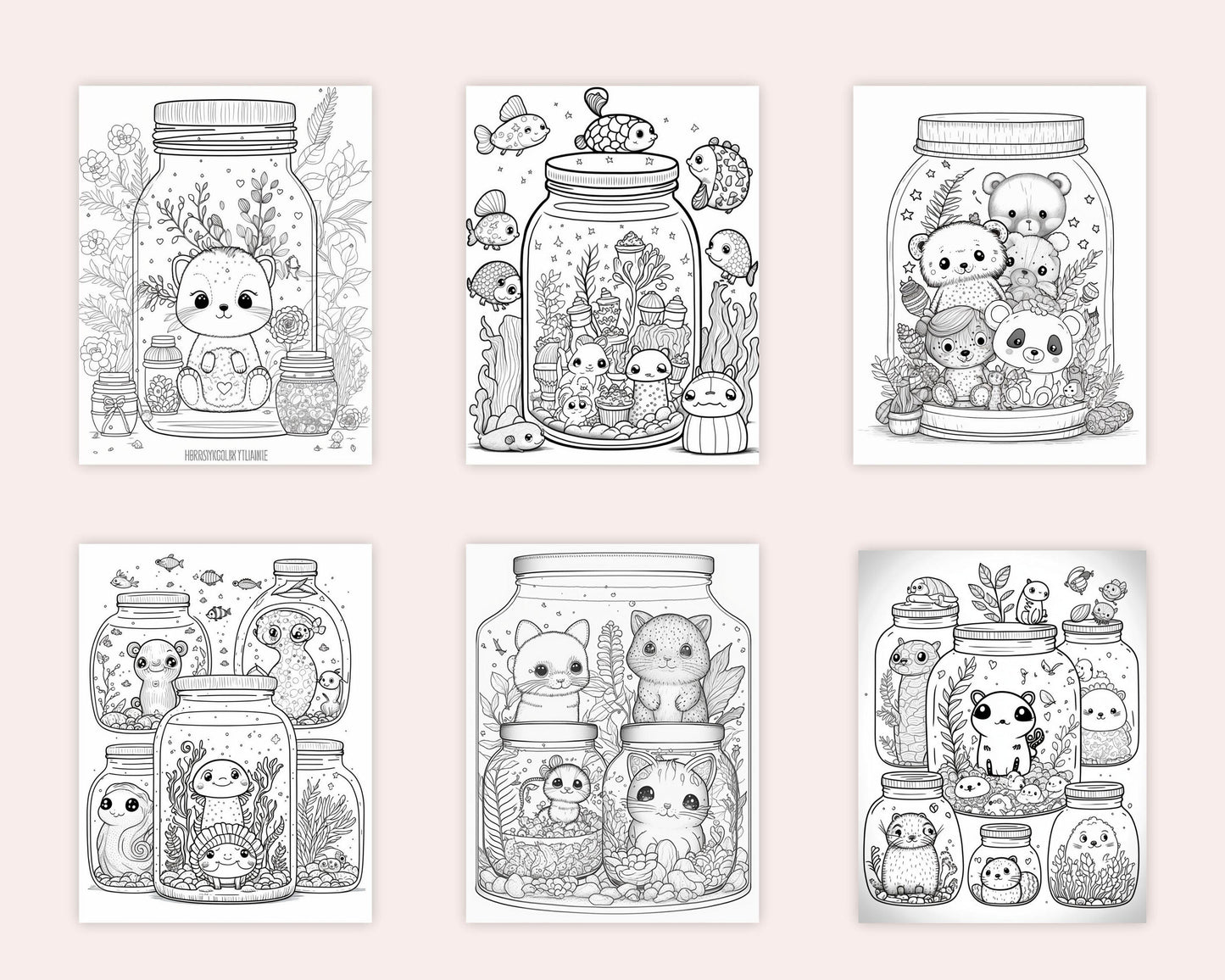 100 Animal in Jar Coloring Pages, Printable Coloring Pages for Kids and Adults, Printable PDF File Instant Download