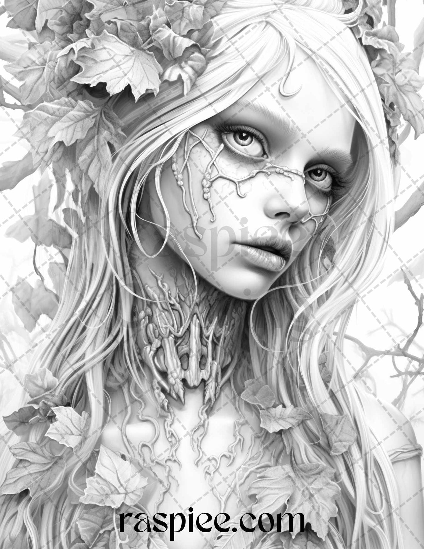 60 Halloween Zombie Fairy Grayscale Coloring Pages Printable for Adults, PDF File Instant Download