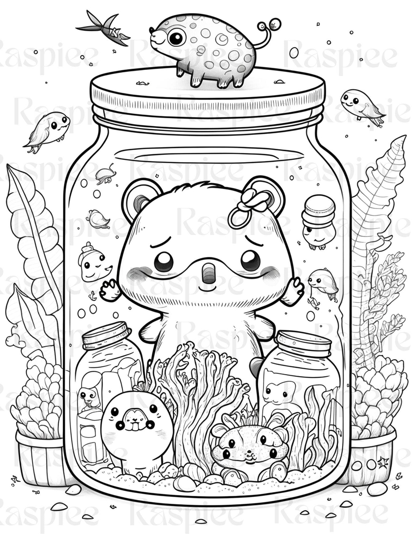 100 Animal in Jar Coloring Pages, Printable Coloring Pages for Kids and Adults, Printable PDF File Instant Download