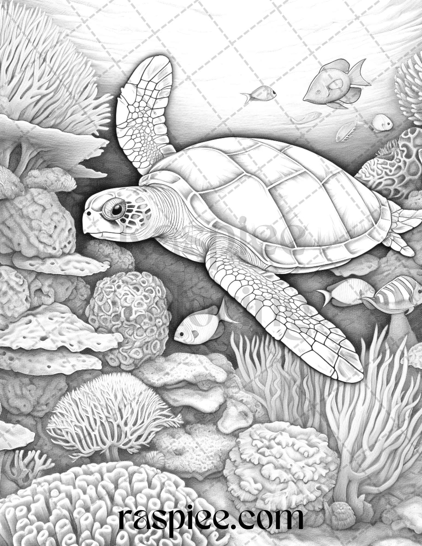Ocean Life Grayscale Coloring Pages Printable for Adults Relaxation and Creativity, PDF File Instant Download