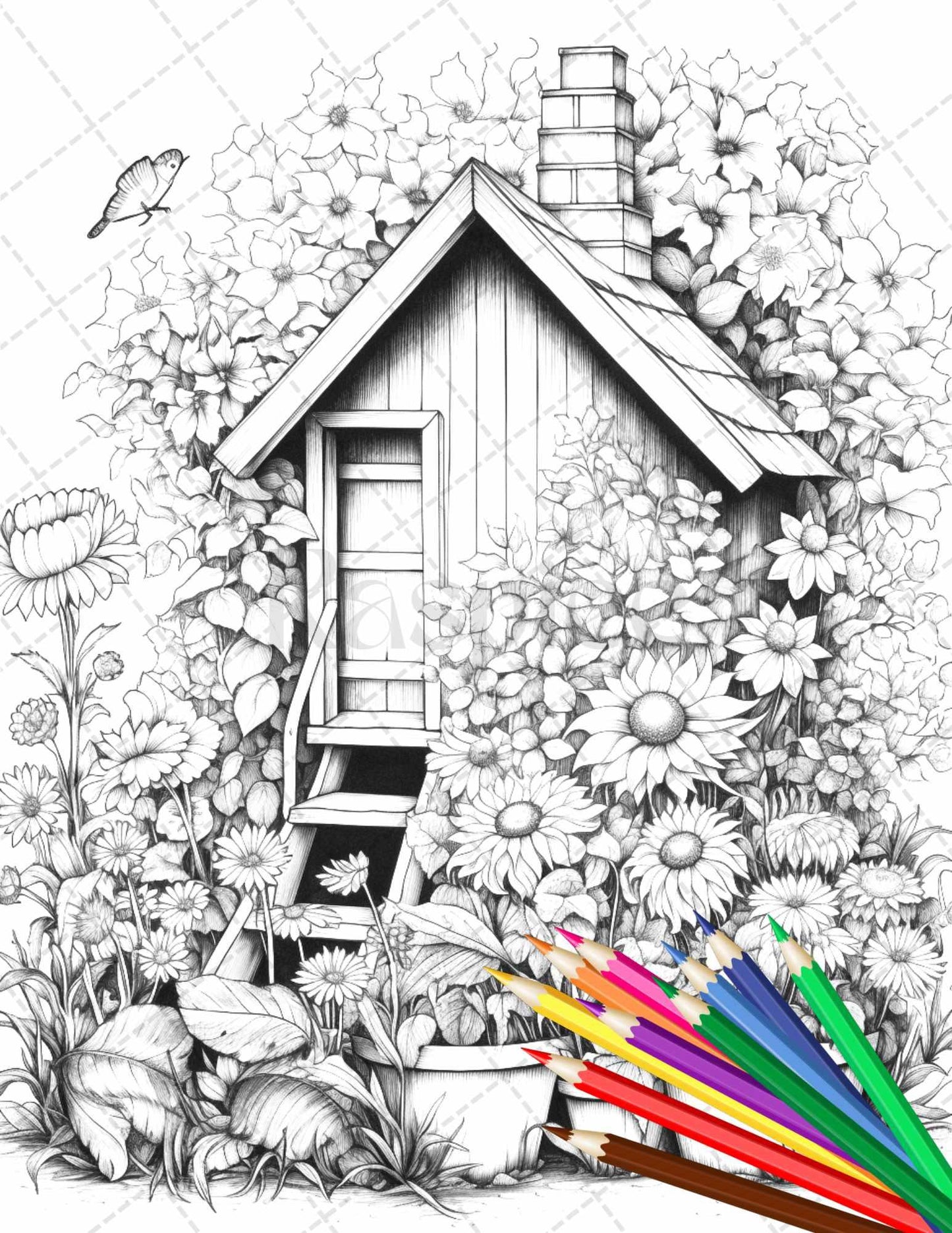 Secret Garden Coloring Pages Printable for Adults, Grayscale Coloring Page, PDF File Instant Download