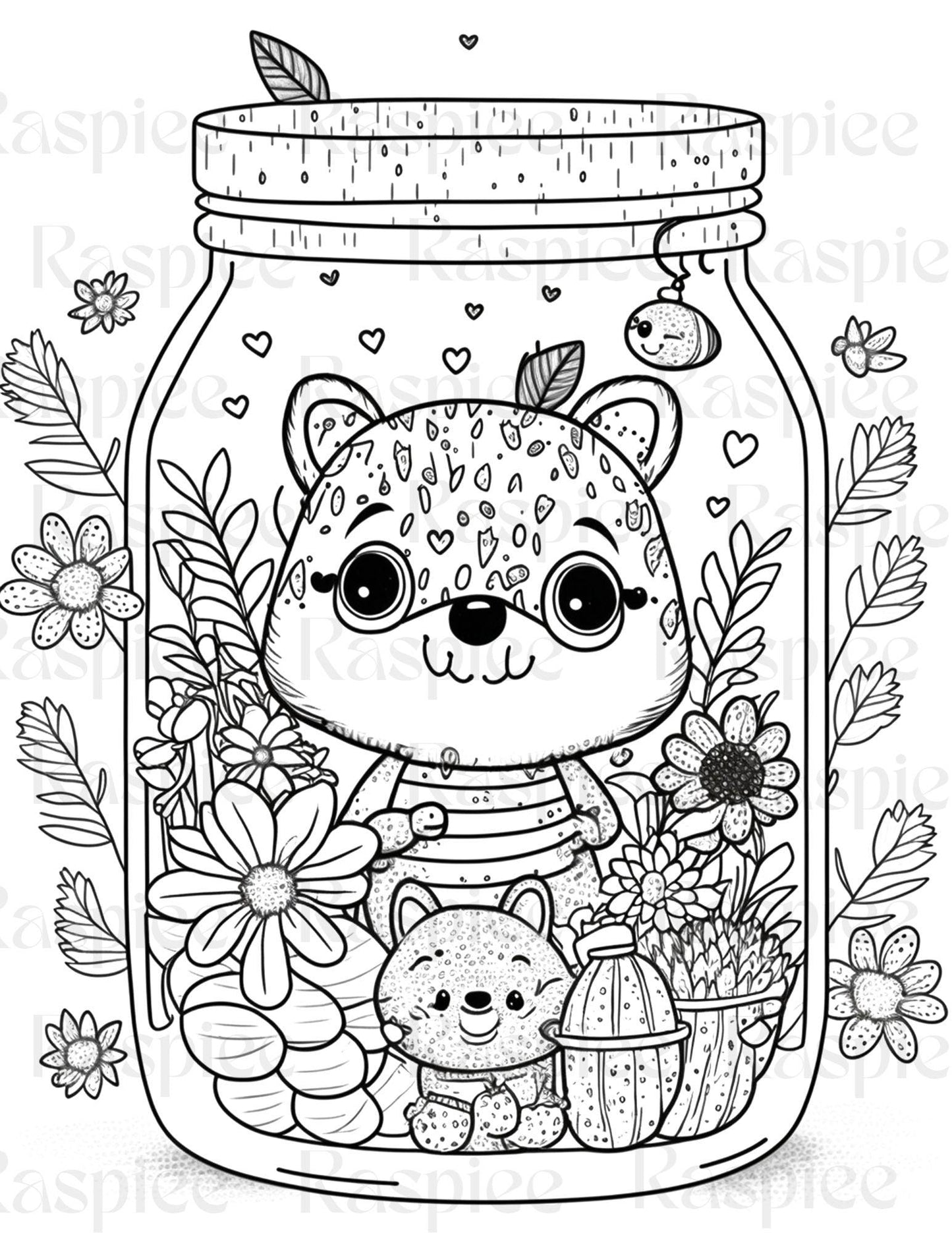 100 Animal in Jar Coloring Pages, Printable Coloring Pages for Kids and Adults, Printable PDF File Instant Download