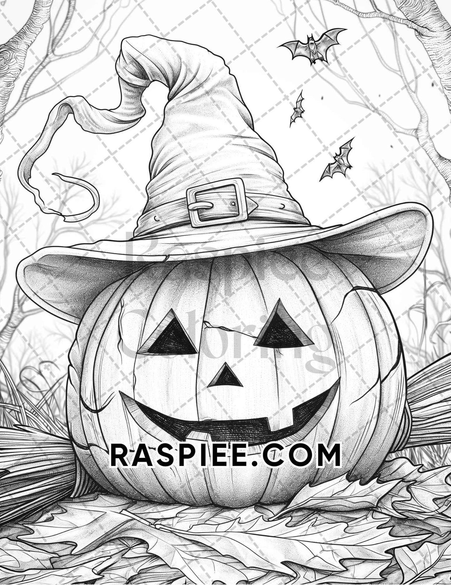 Spooky Pumpkin Halloween Adult Coloring Pages Printable PDF Instant Download
