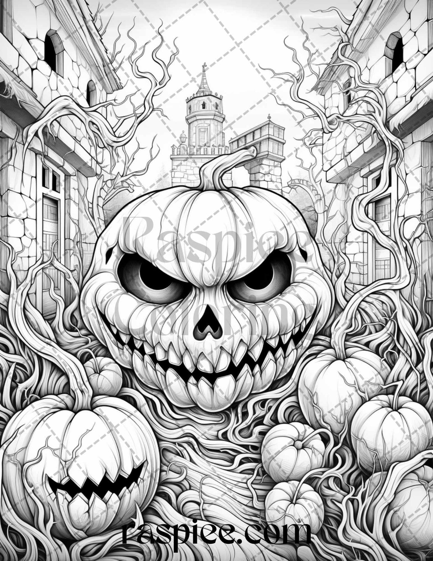 60 Halloween Nightmare Grayscale Coloring Pages Printable for Adults, PDF File Instant Download