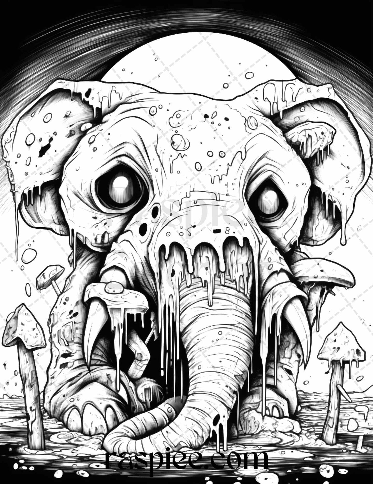 50 Halloween Scary Animals Grayscale Coloring Pages Printable for Adults, PDF File Instant Download