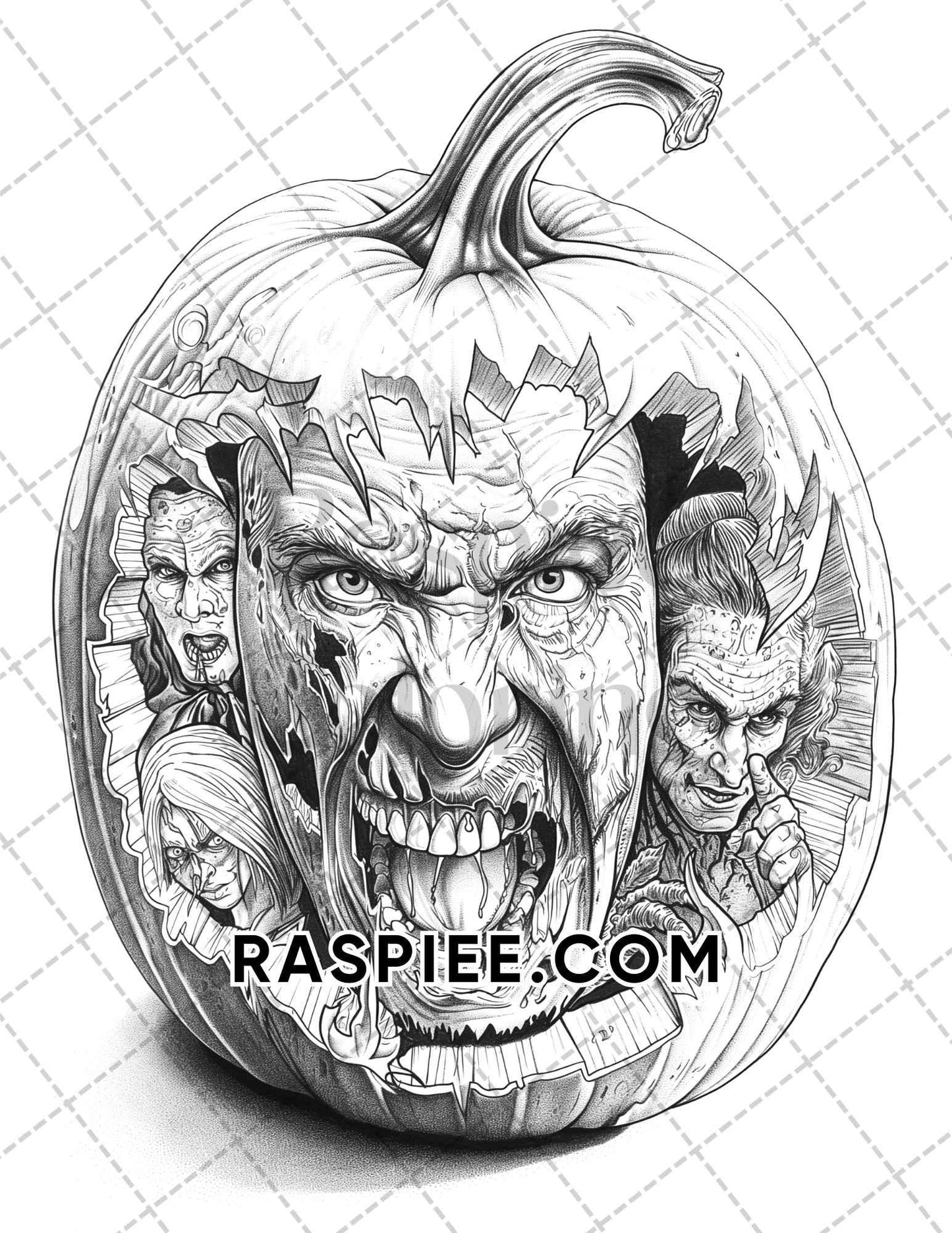 Spooky Pumpkin Halloween Adult Coloring Pages Printable PDF Instant Download