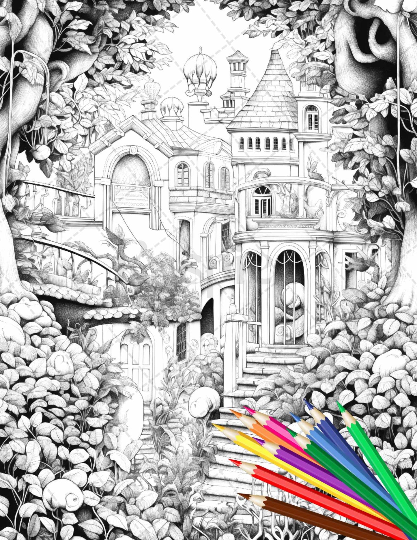 Secret Garden Coloring Pages Printable for Adults, Grayscale Coloring Page, PDF File Instant Download