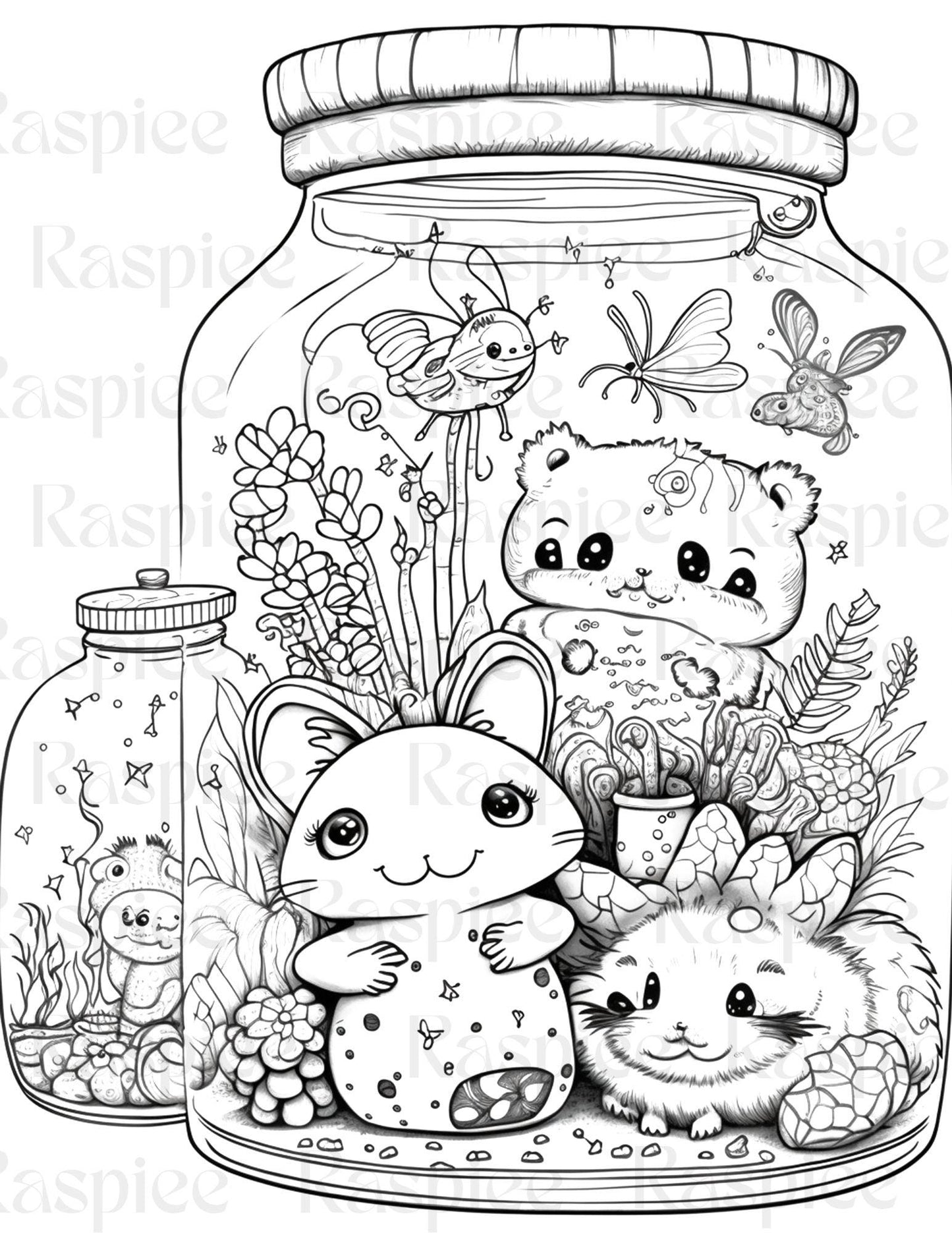 100 Animal in Jar Coloring Pages, Printable Coloring Pages for Kids and Adults, Printable PDF File Instant Download