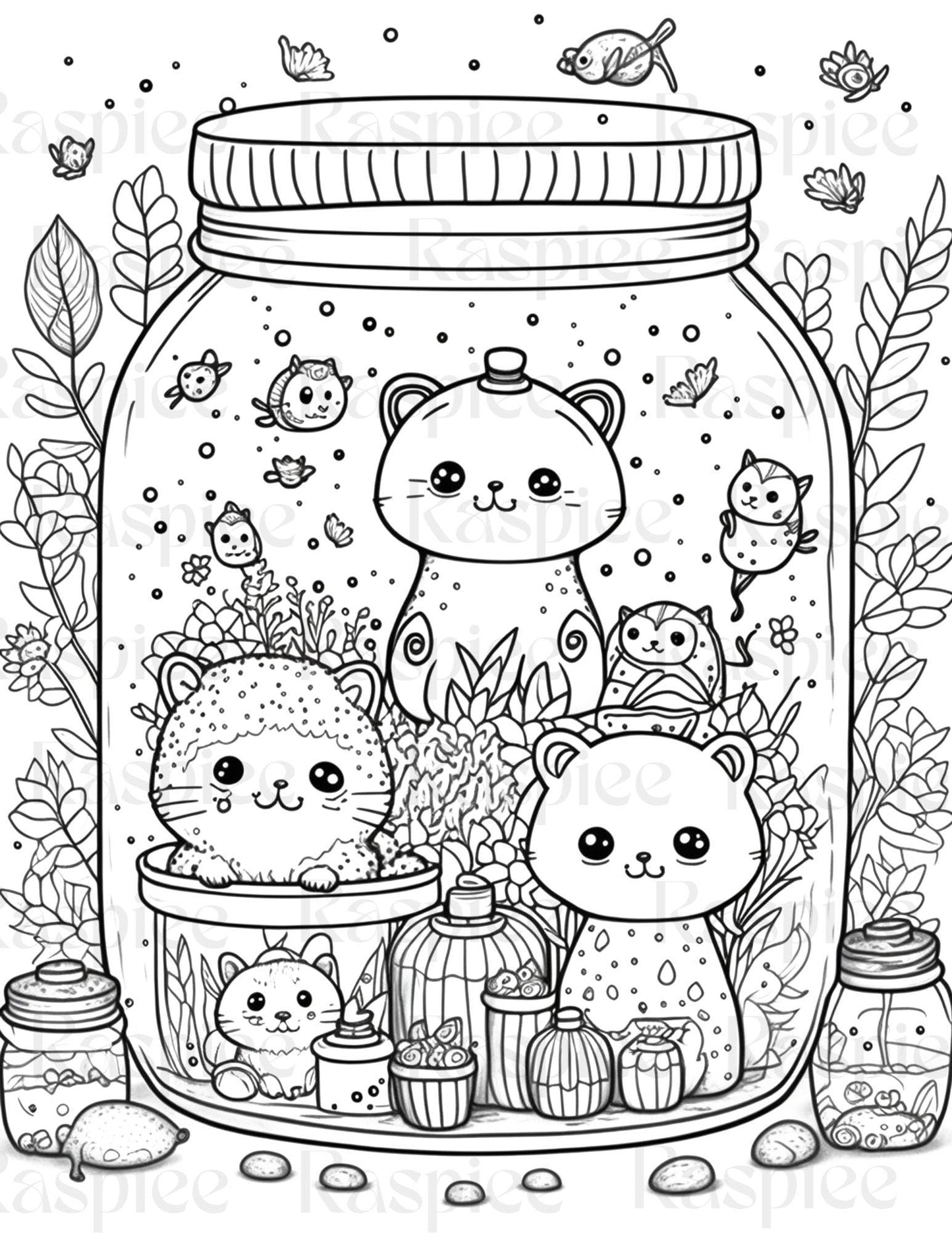 100 Animal in Jar Coloring Pages, Printable Coloring Pages for Kids and Adults, Printable PDF File Instant Download