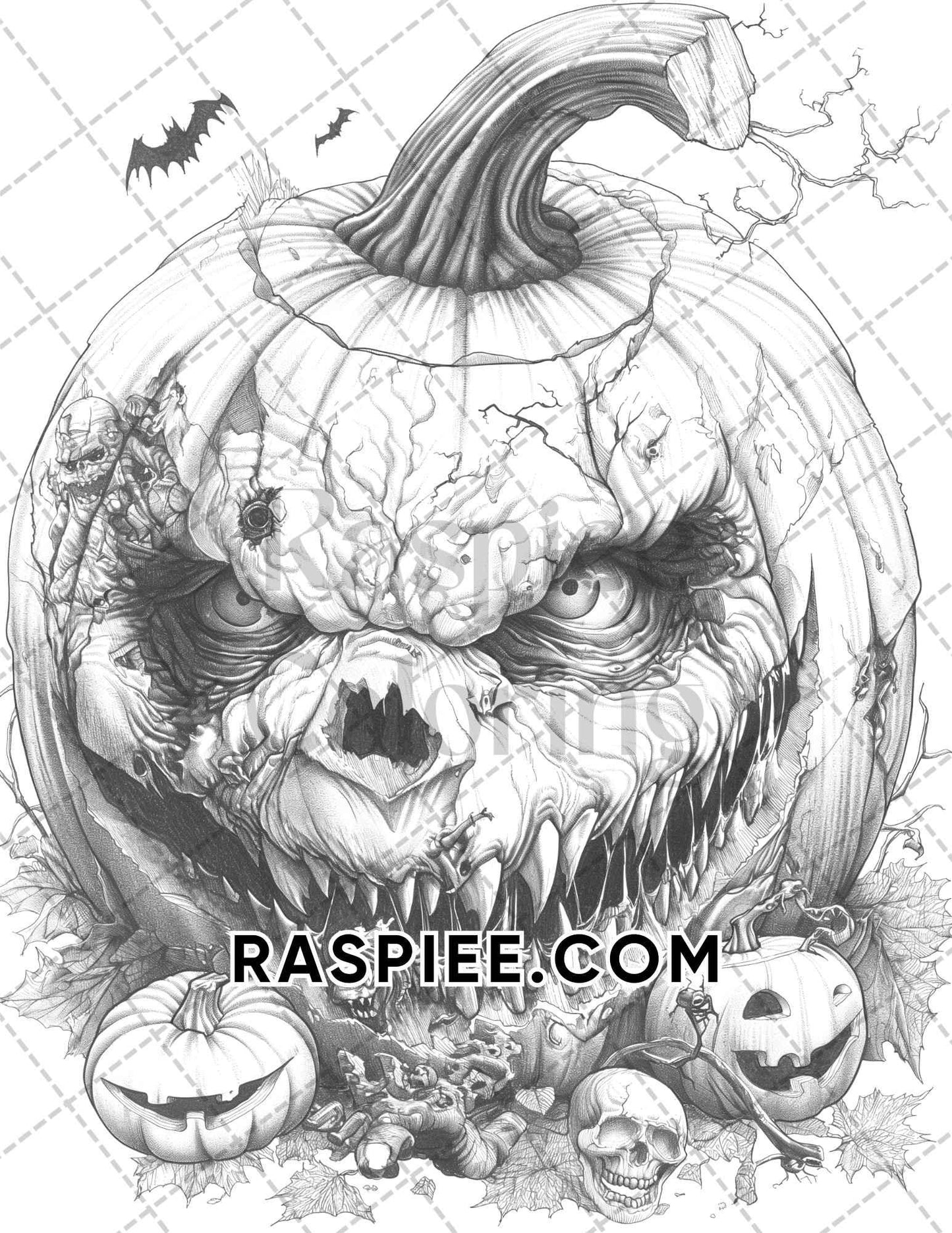 Spooky Pumpkin Halloween Adult Coloring Pages Printable PDF Instant Download