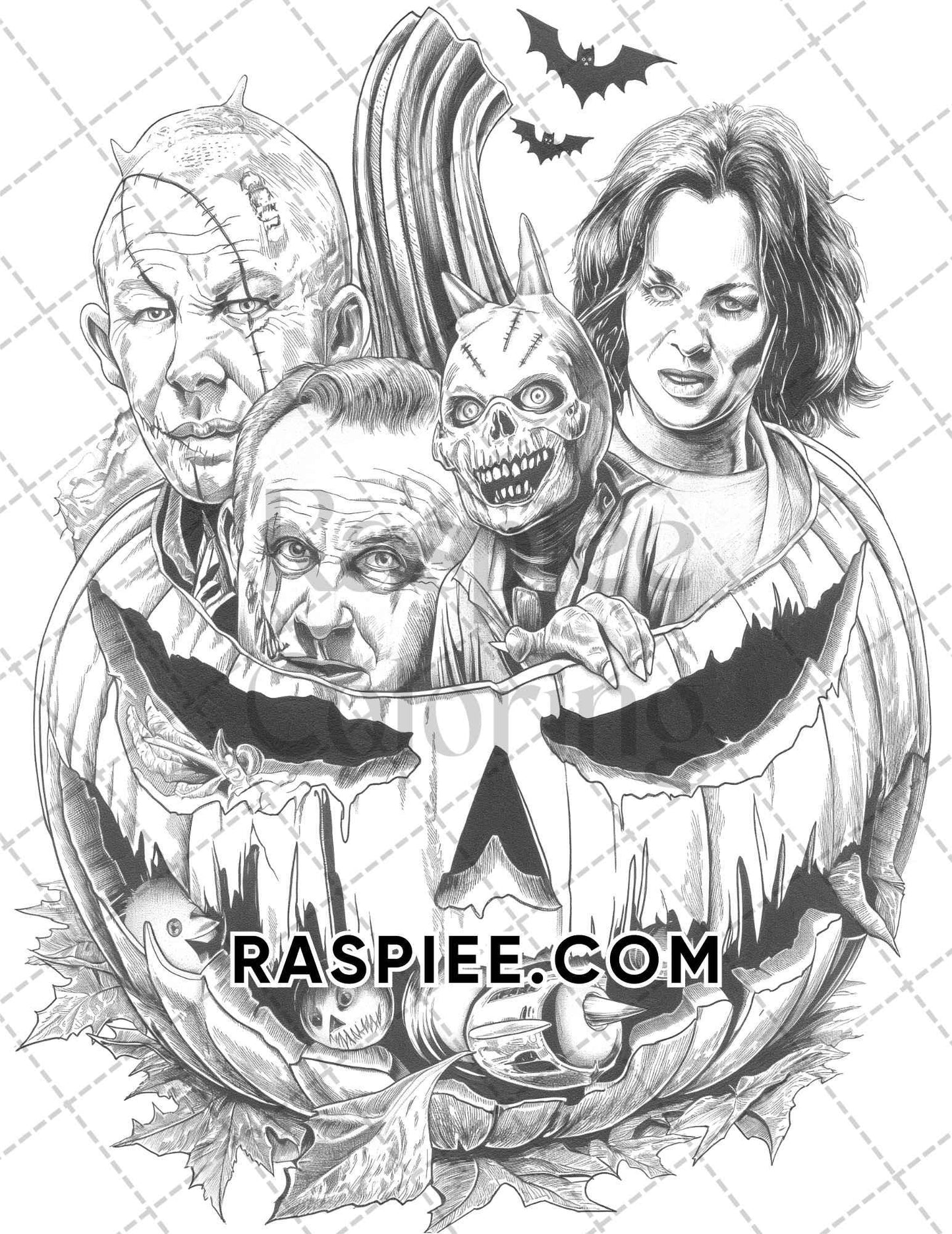 Spooky Pumpkin Halloween Adult Coloring Pages Printable PDF Instant Download