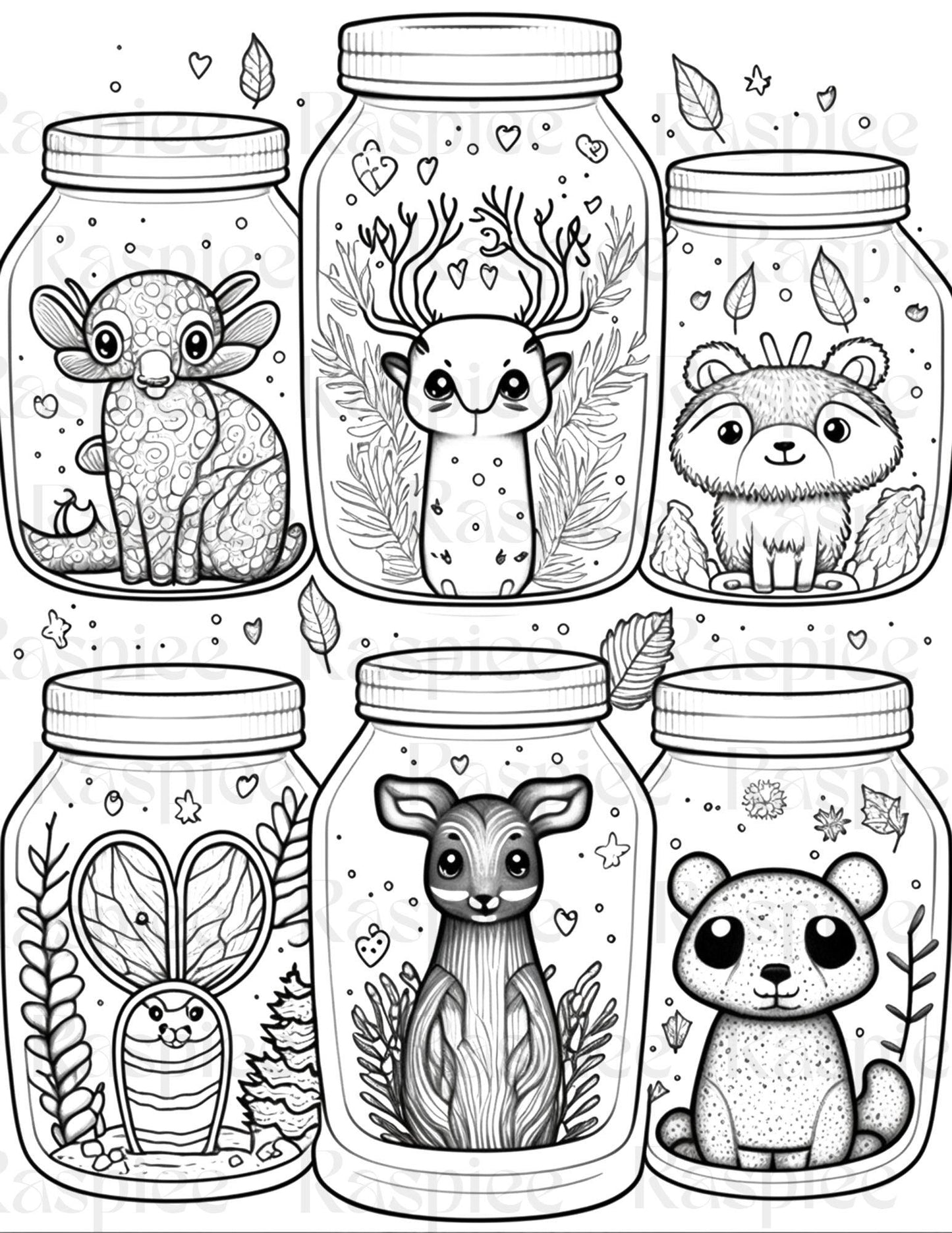 100 Animal in Jar Coloring Pages, Printable Coloring Pages for Kids and Adults, Printable PDF File Instant Download