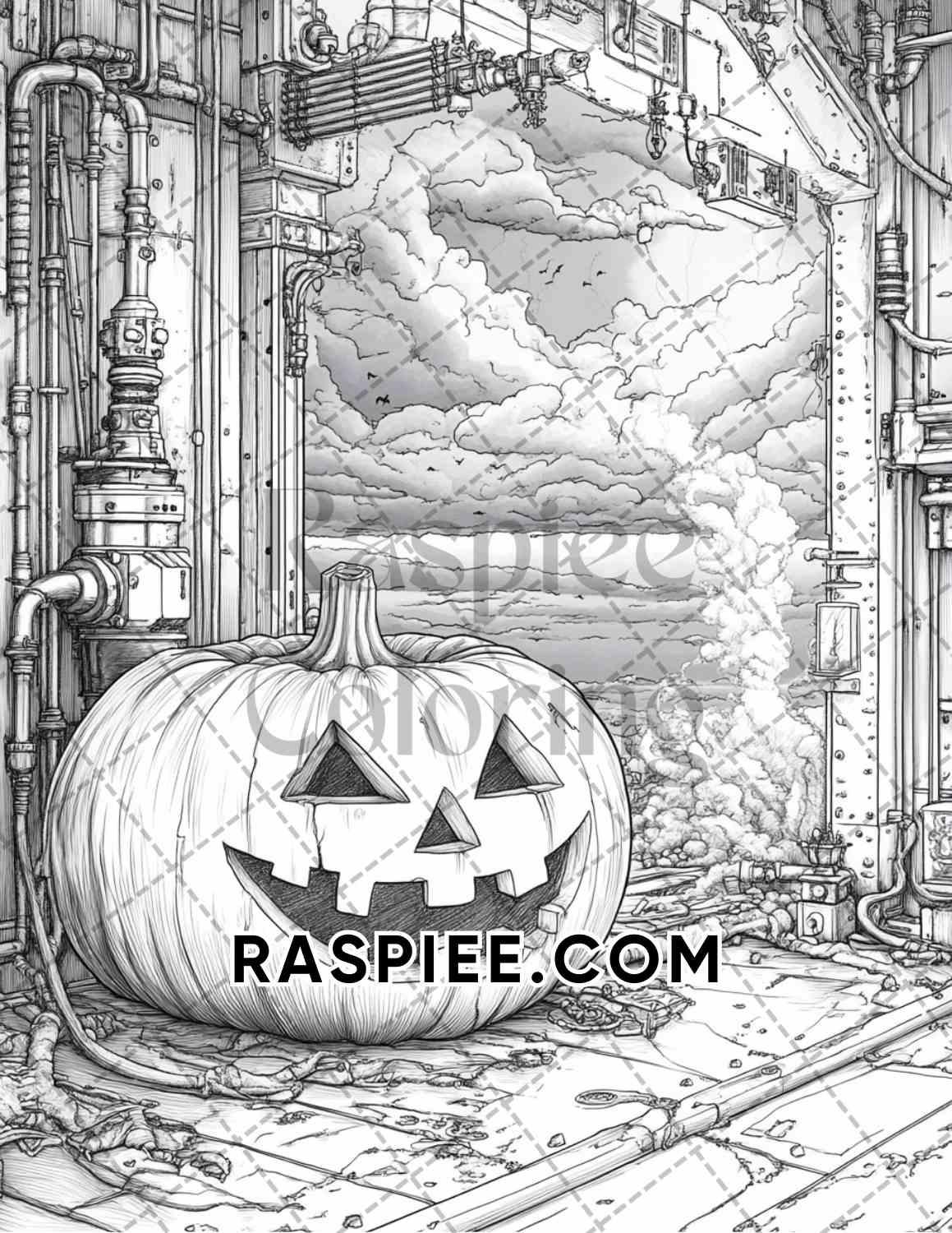 Steampunk Halloween Adult Coloring Pages Printable PDF Instant Download